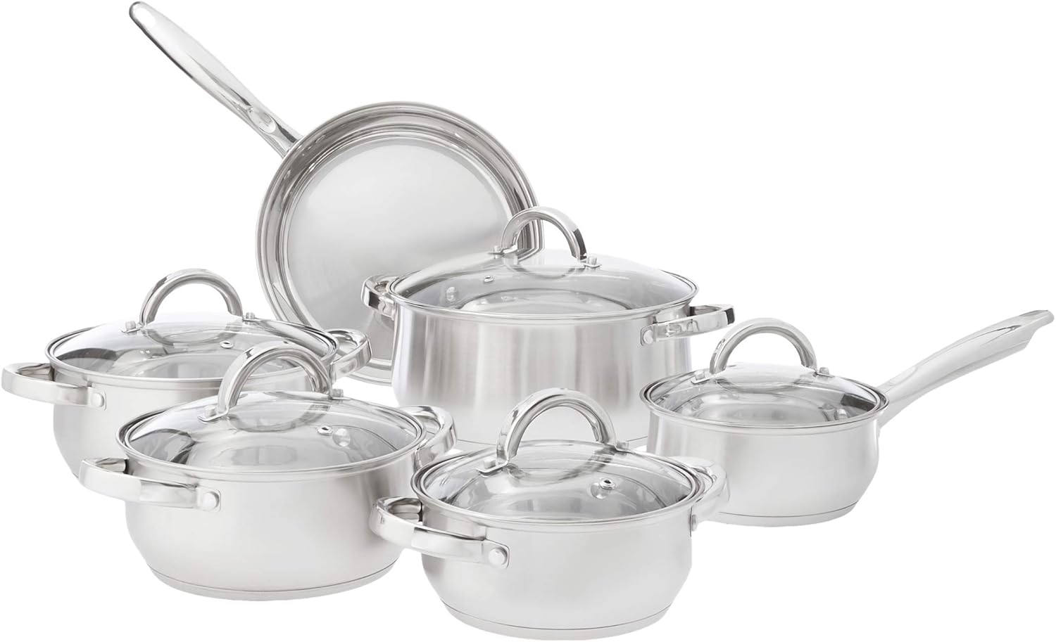 12-Piece Stainless Steel Cookware Sets with Glass Lid
