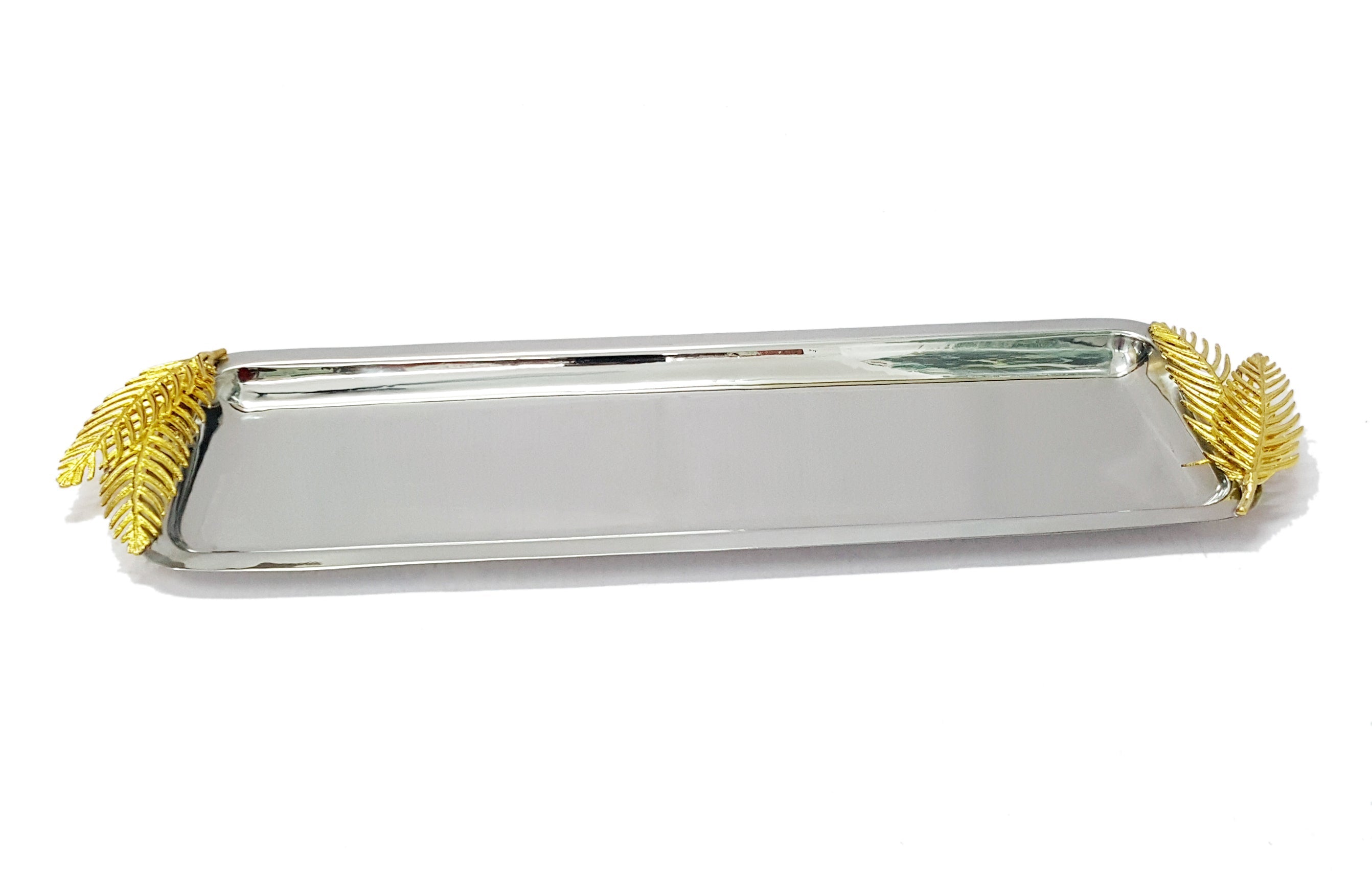 Rectangular tray w/gold fern: 21.5x7.5"