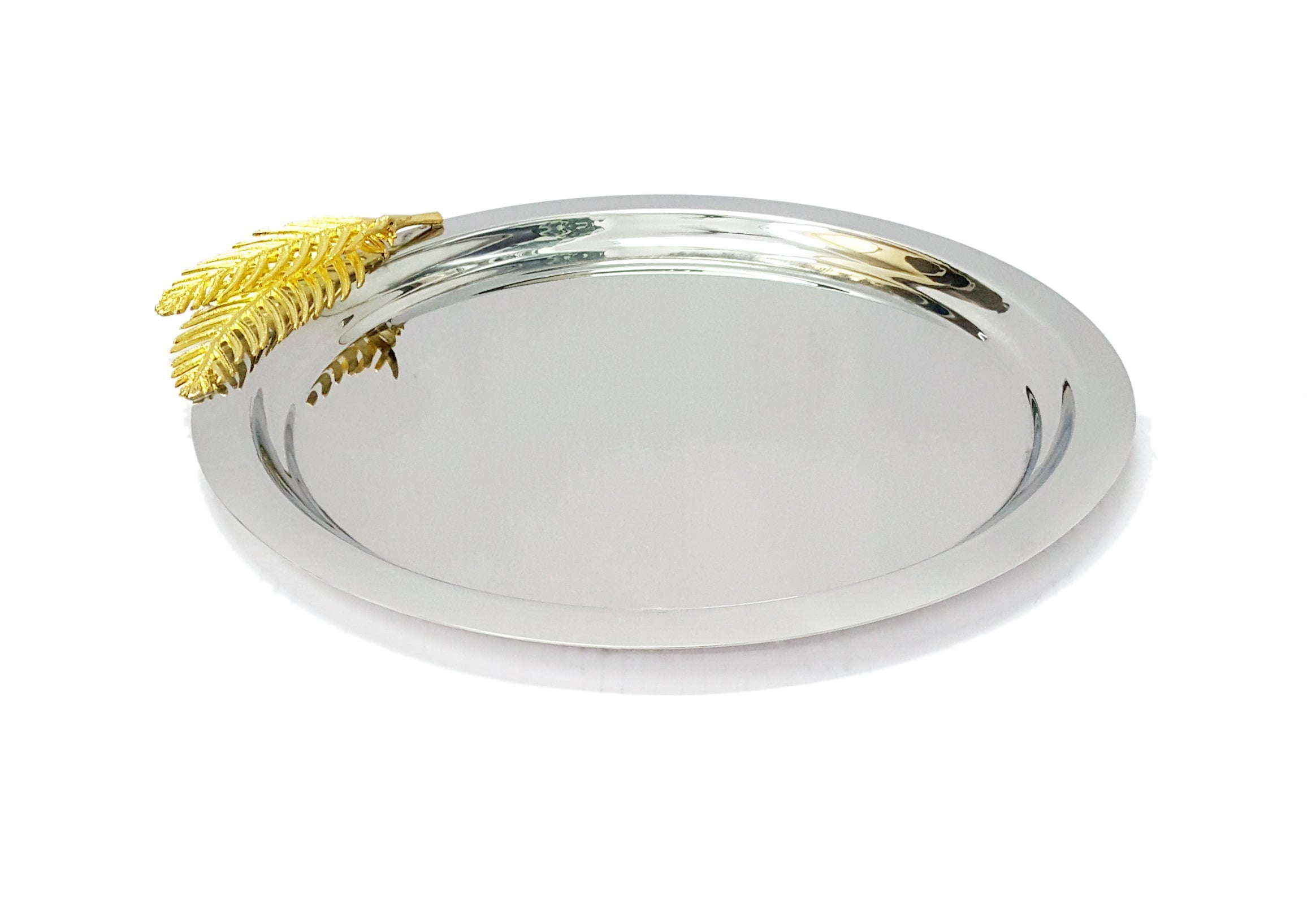 Round tray with gold fern: 13" dia