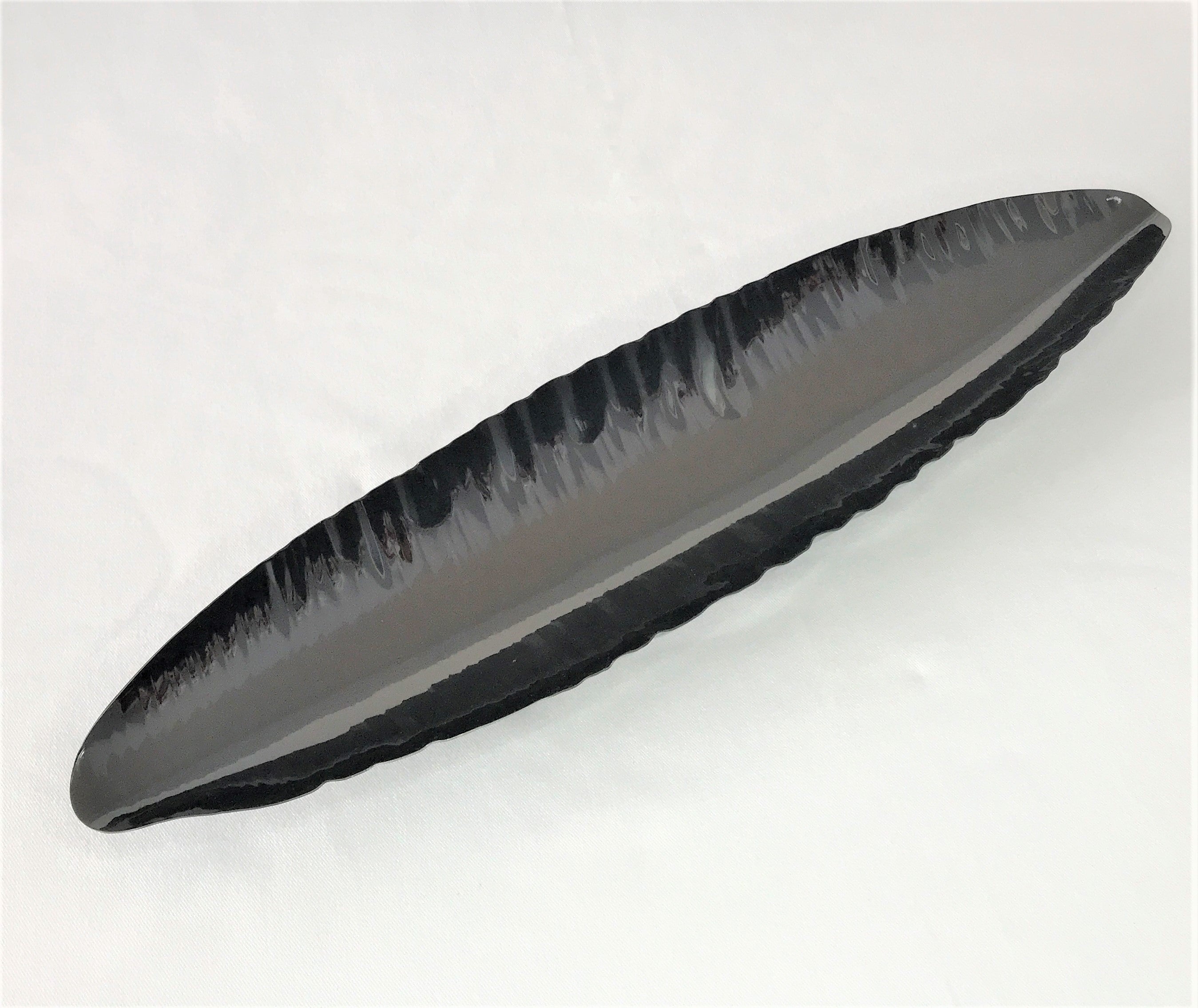 Canoe shape serving tray gun metal finish, large