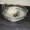 Luxury Silver Stainless Steel Round vanity tray with mirror 11"