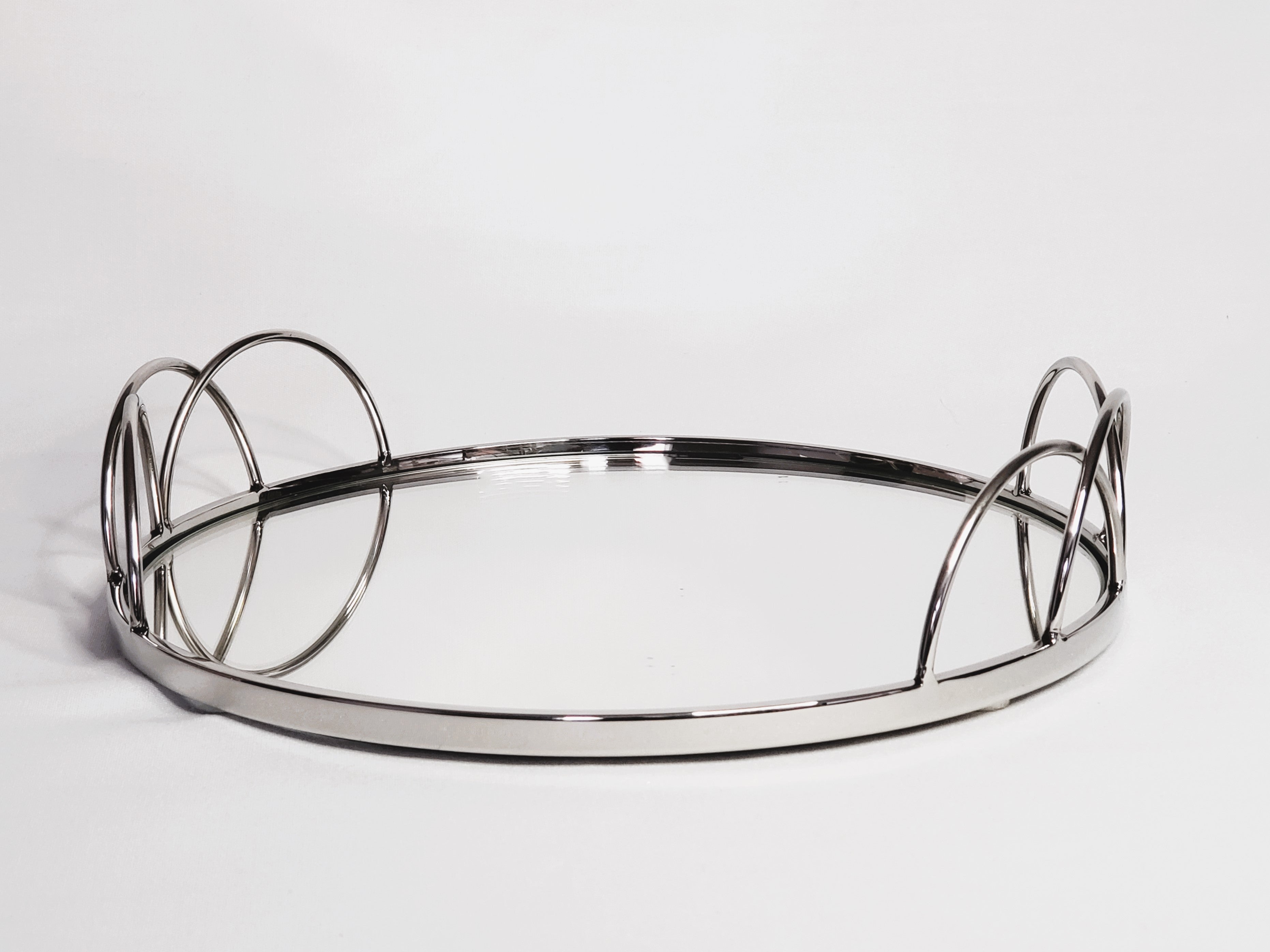 Silver Stainless Steel Round vanity tray with mirror 11"