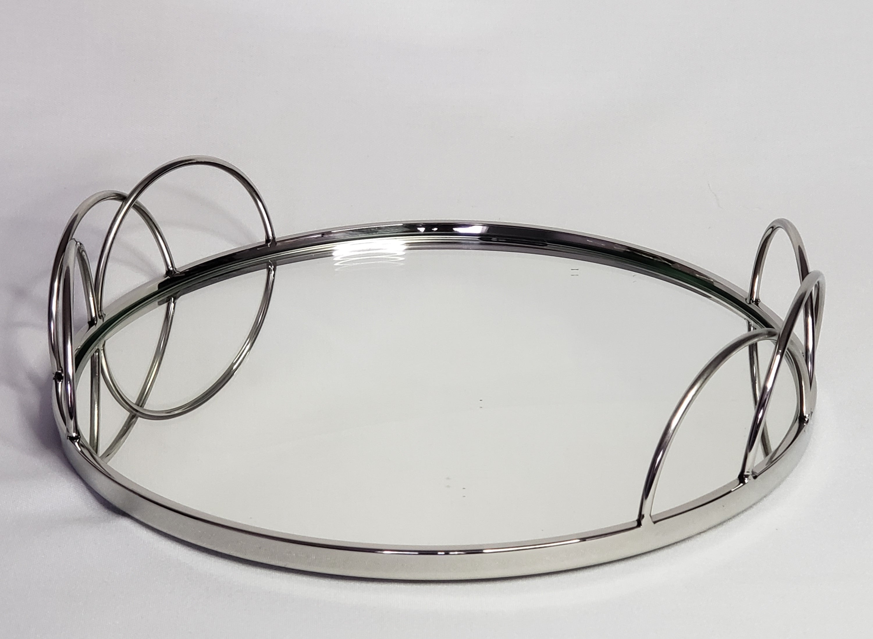 Silver Stainless Steel Round vanity tray with mirror 13"