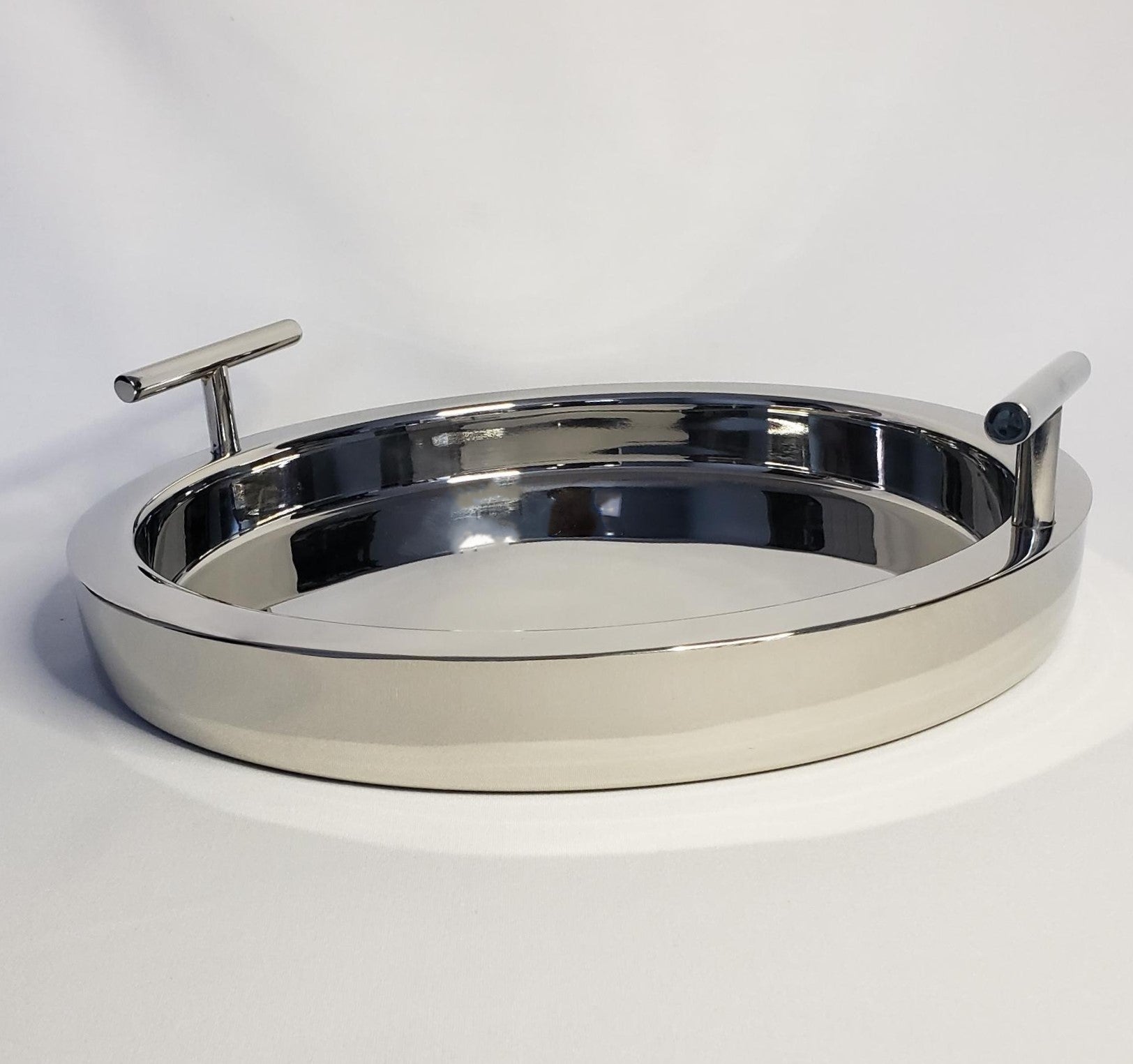 Stainless Steel Silver Double wall tray with T handles 14" dia