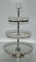 3 Tier Glass/Nickel Plated Stand Detachable Crystal Border H:20" (Plates 8/10/12")