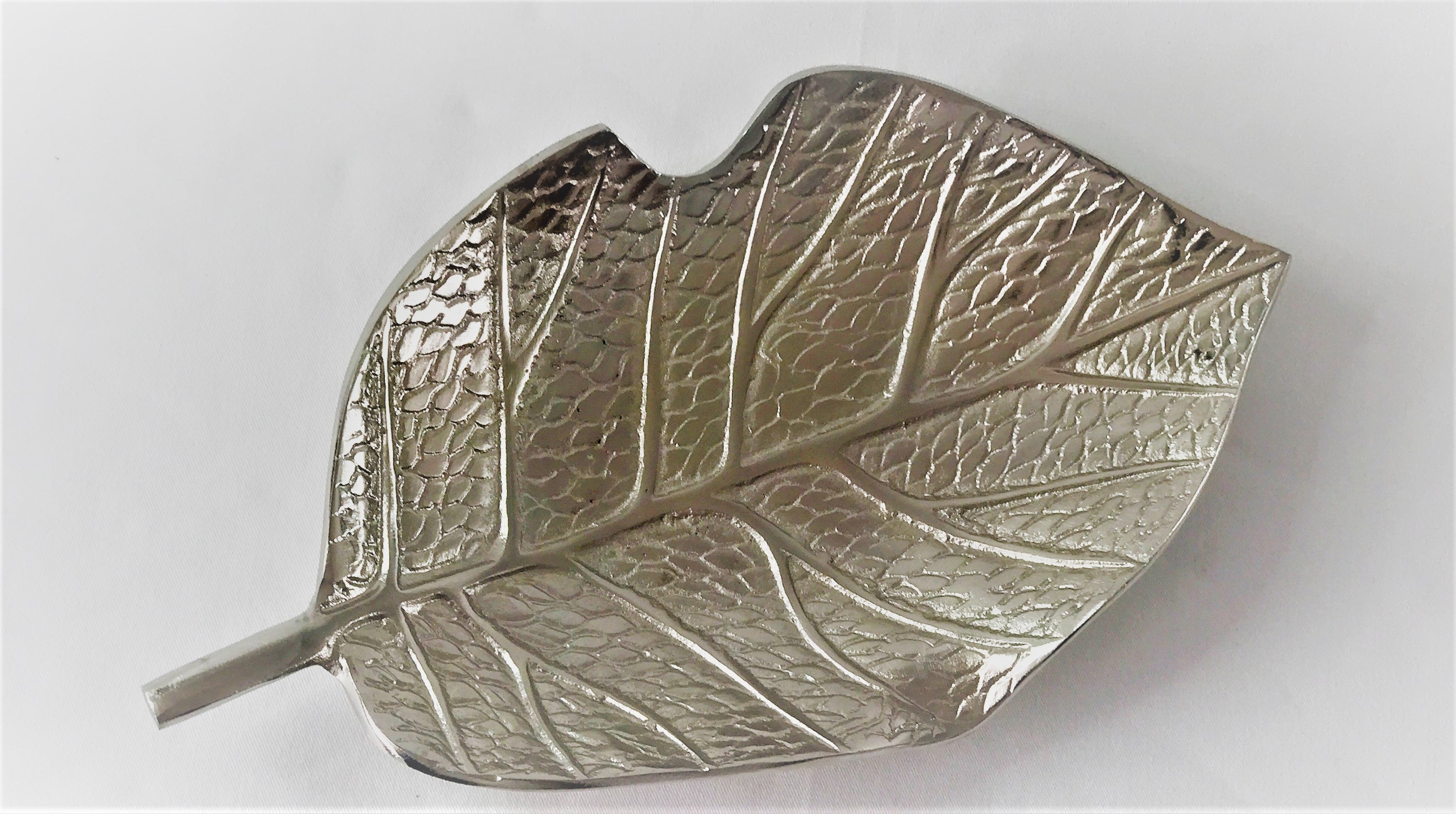 Leaf shape Nickel colour serving tray 15 x 8.5 x 2"