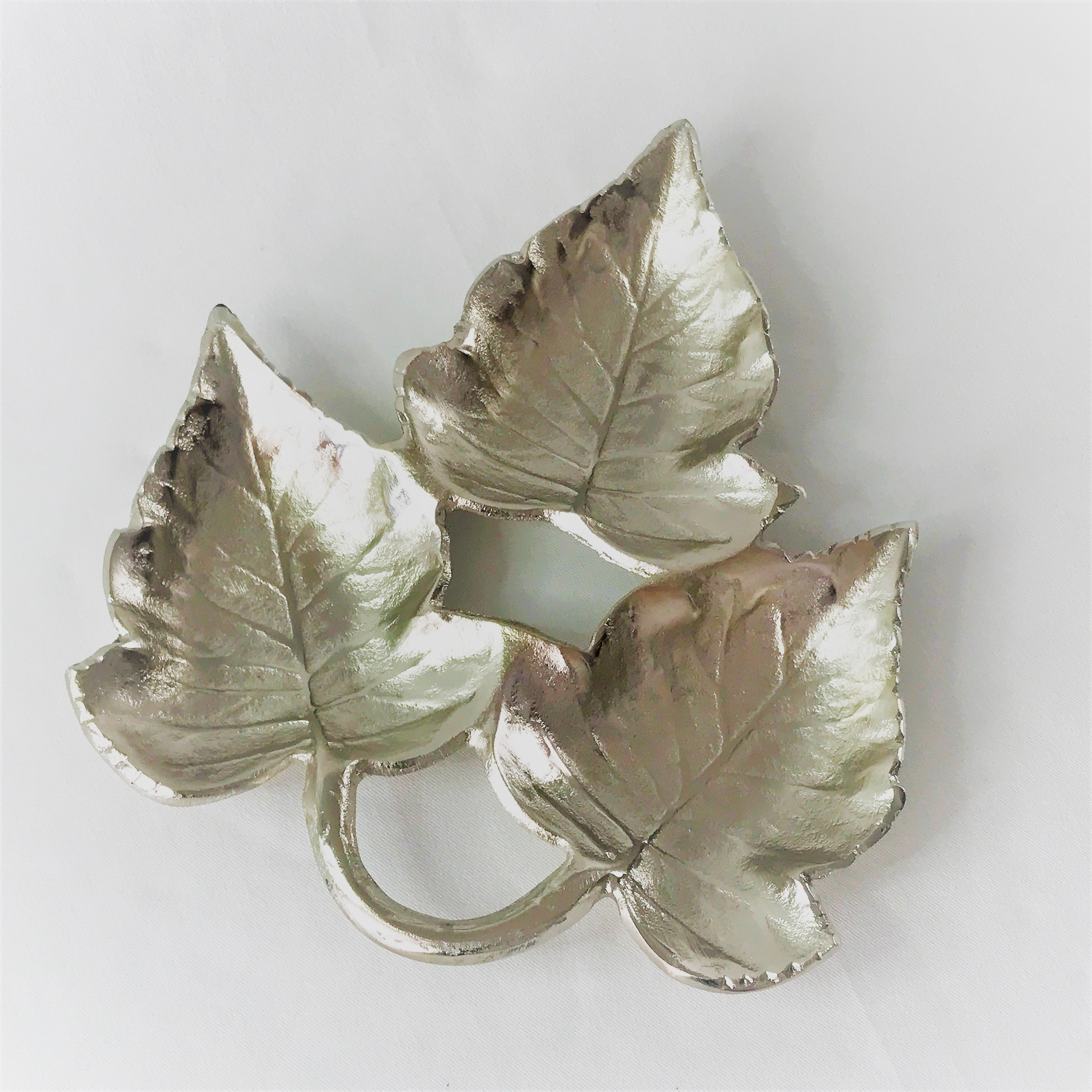 Triple Maple leaves Nickel colour nuts tray 11.75x 9.5 x 1.25"