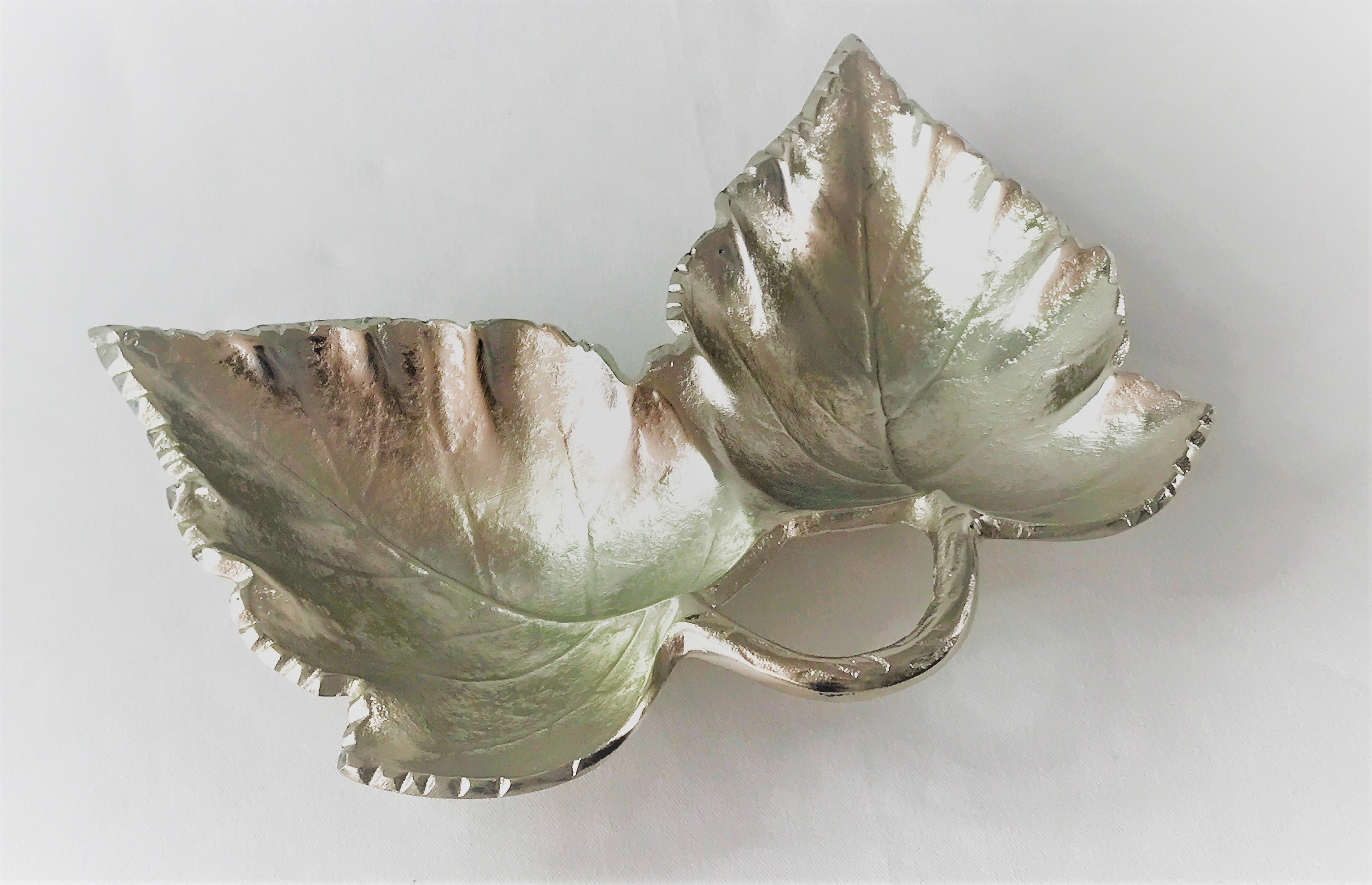 Double Maple leaves Nickel colour nuts tray 11.5 x 7.5 x 2"