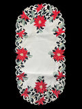 Christmas Poinsettia Embroidered Cutwork Rectangular Table Runner, 15 by 70  inch