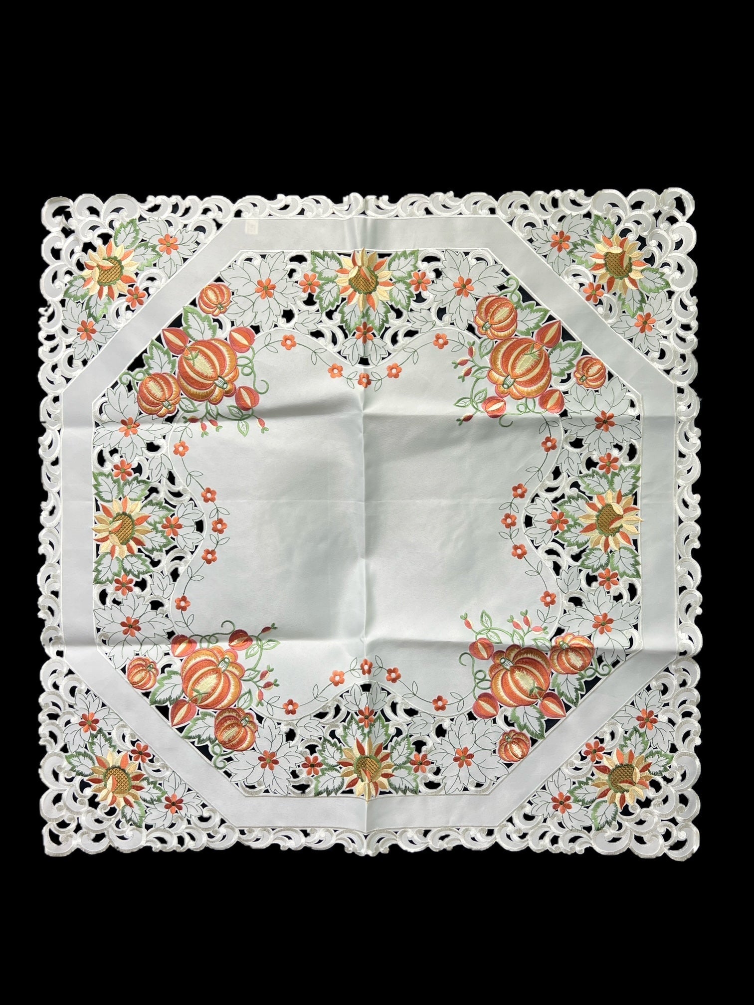 Pumpkin Embroidered Cutwork Square tablecloth, 36 inch Square
