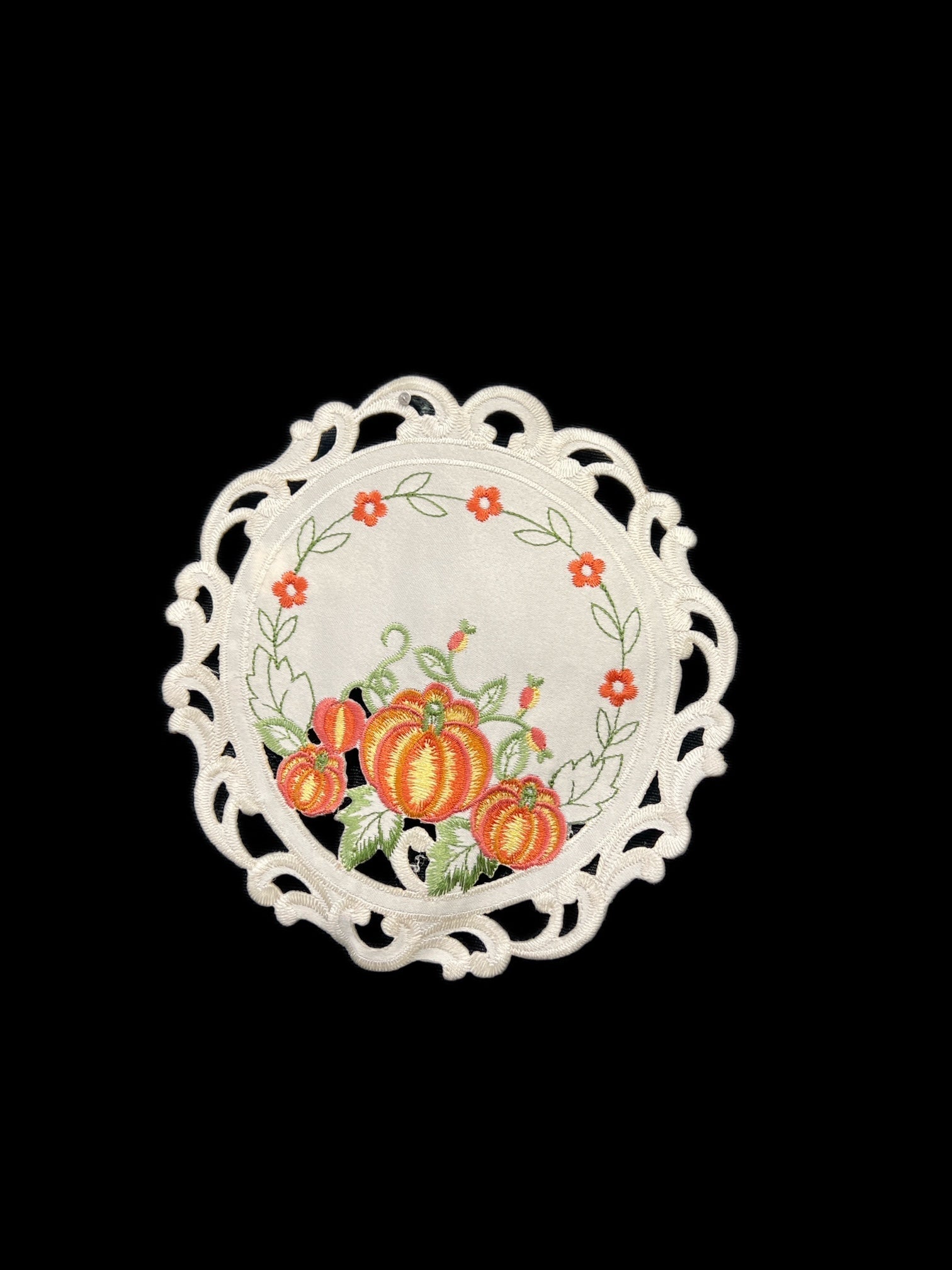 Pumpkin Embroidered Cutwork Round Placemat, 8-Inch diameter