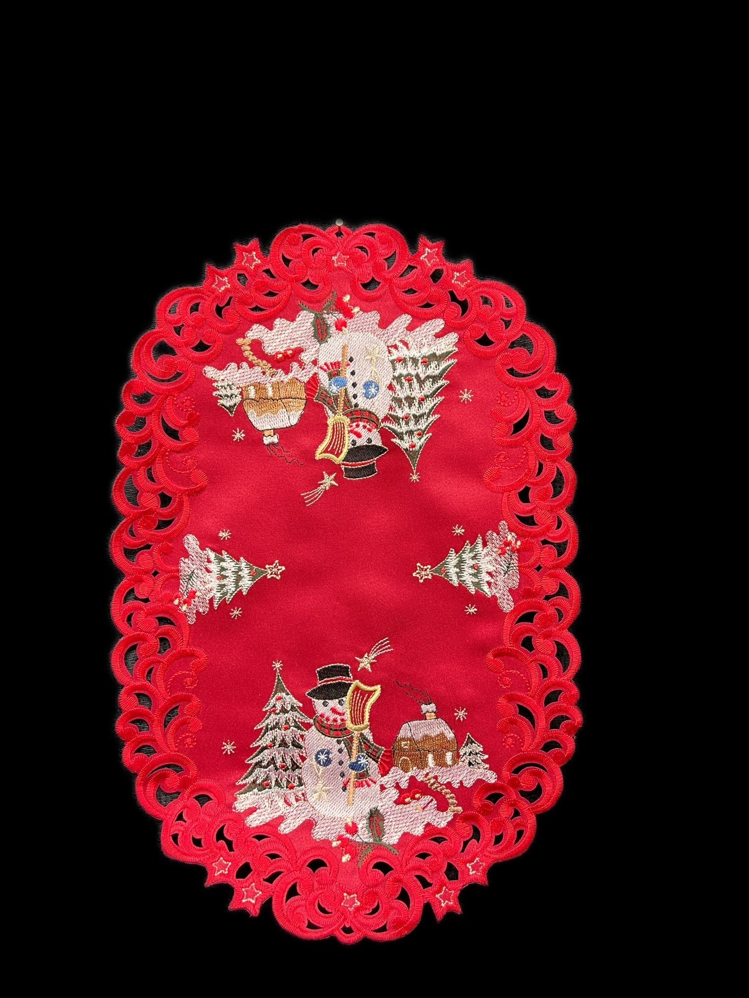 Snow Man Embroidered Cutwork Placemat, 12 by 17 inch