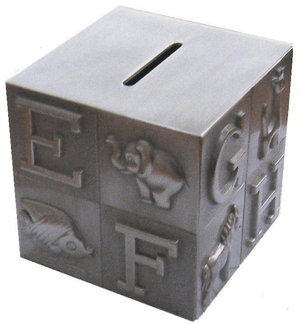 Pewter Plated ABC Block Bank