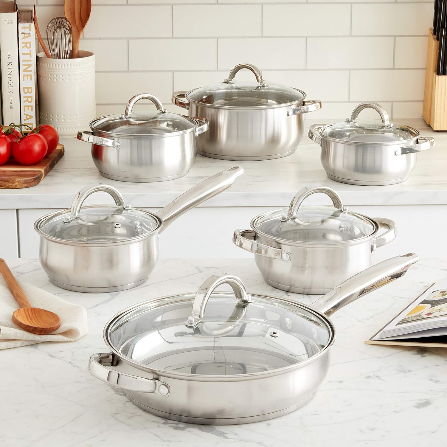 12-Piece Stainless Steel Cookware Sets with Glass Lid