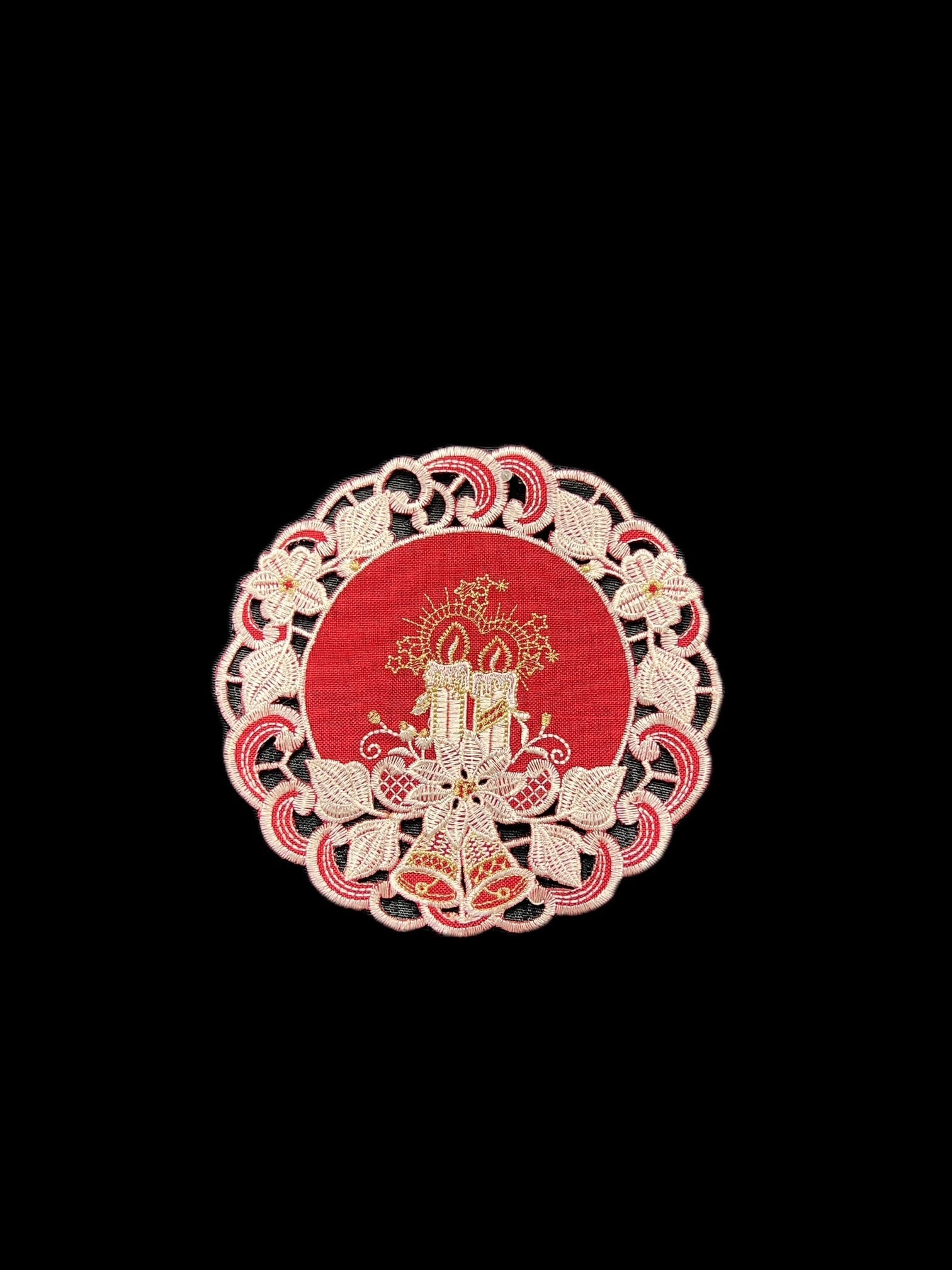 Poinsettia Embroidered Cutwork Round Placemat, 8-Inch diameter