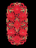Poinsettia and Green Leaf Embroidered Cutwork Rectangular Table Runner, 15 by 34 inch