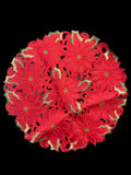 Poinsettia and Green Leaf Embroidered Cutwork Round Placemat, 23-Inch diameter