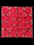 Poinsettia and Green Leaf Embroidered Cutwork Square tablecloth, 36 inch Square