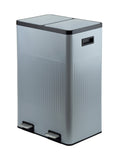 60L (30LX2) Powder coating 2 compartments garbage and recycling bins with elegant linear embossment, soft-close lids and soft pedal.