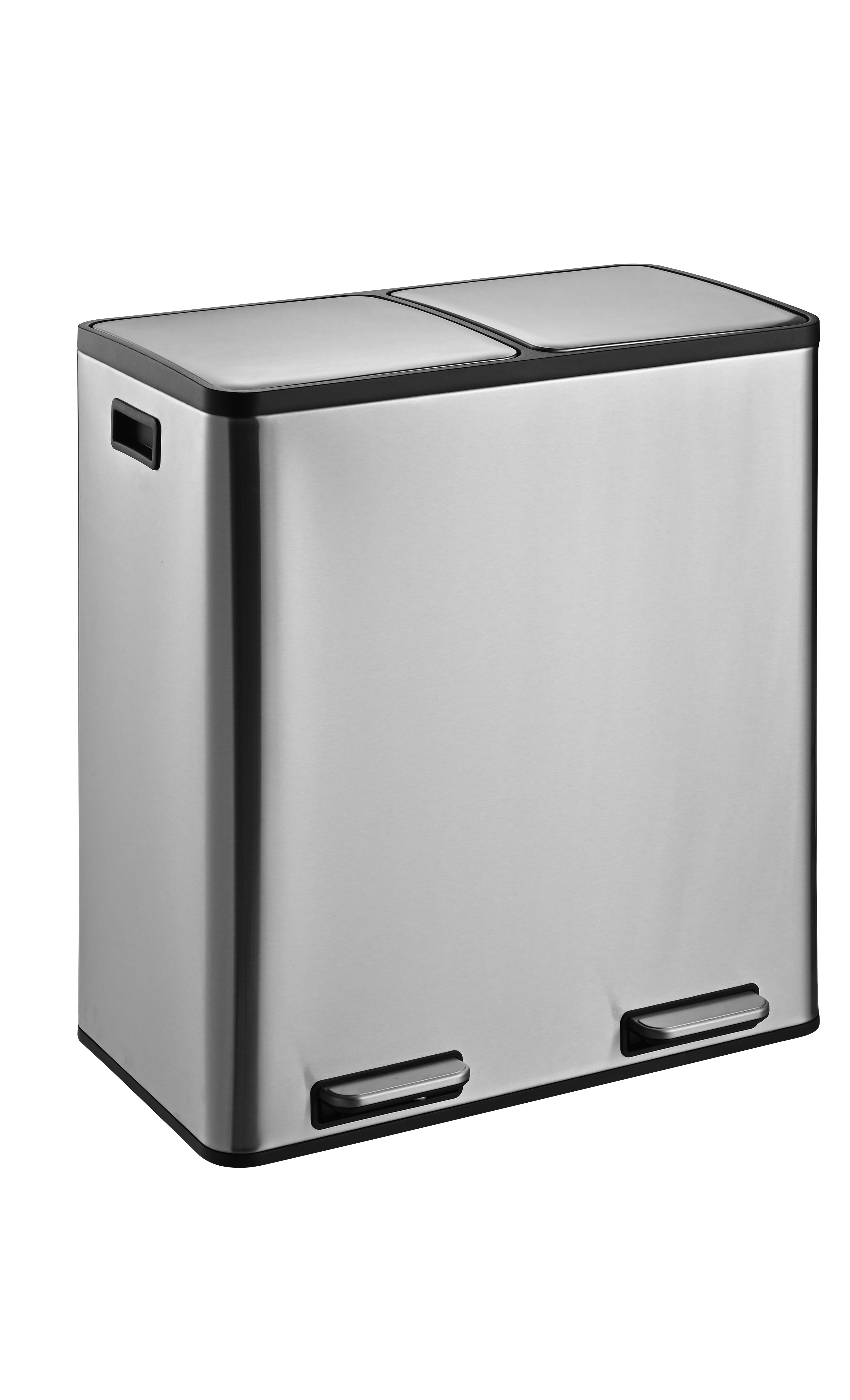 60L (30LX2) Stainless steel 2 compartments garbage and recycling bins with soft-close lids, satin finish and fingerprint proof