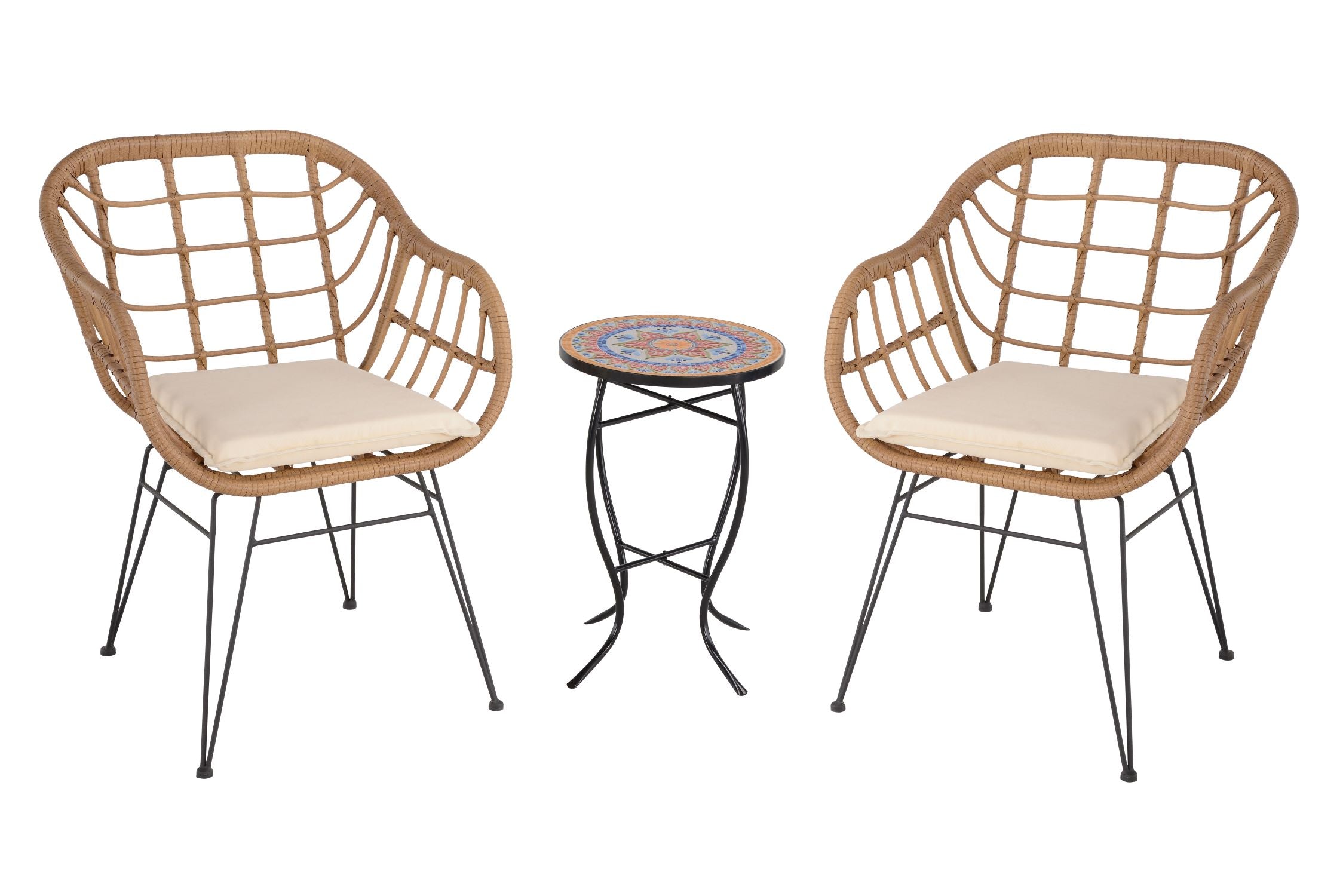 Faux Rattan Basket Chair set with Mosaic accent table-B2129XW2127LB