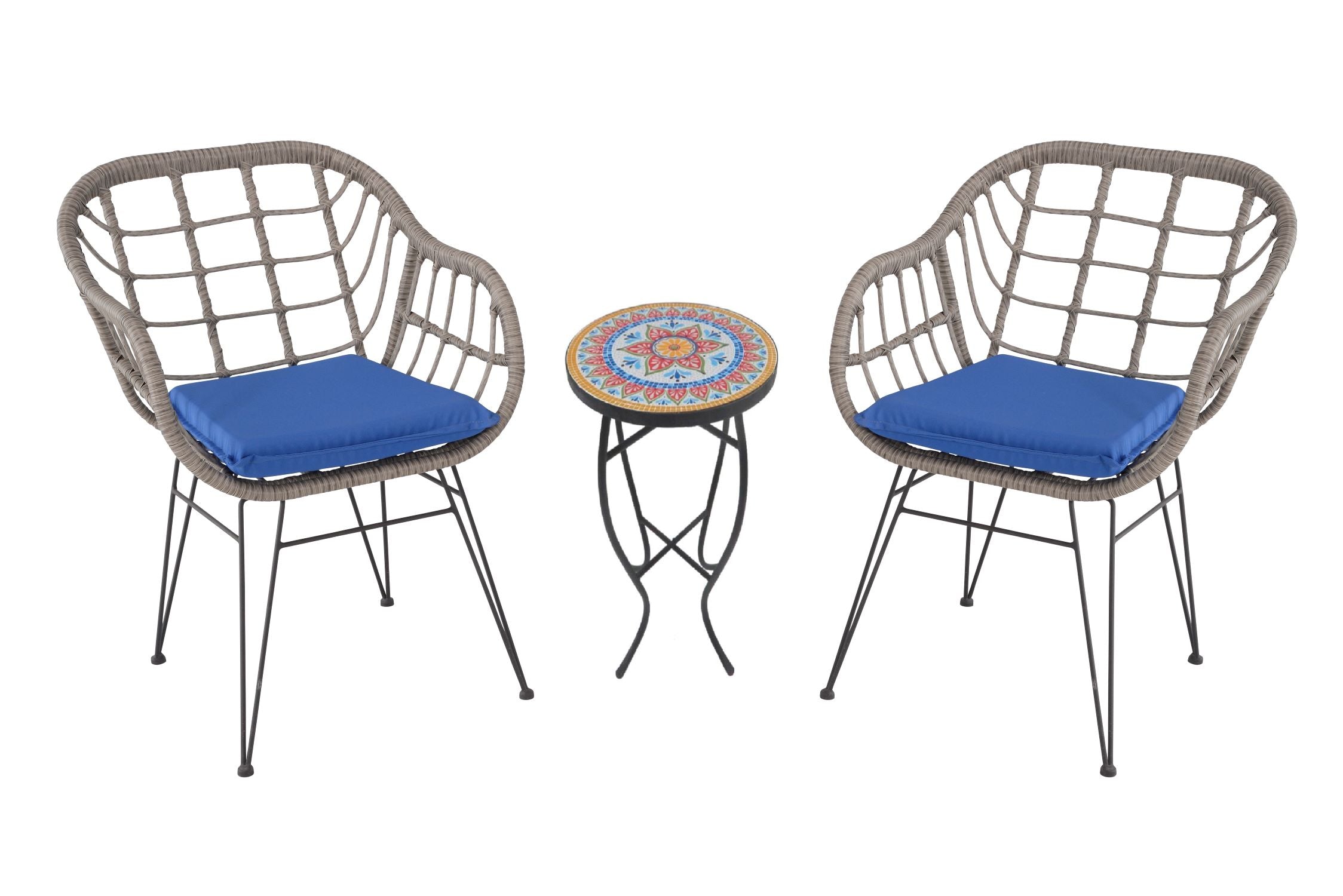 Faux Rattan Basket Chair set with Mosaic accent table-B2129XW2127GY