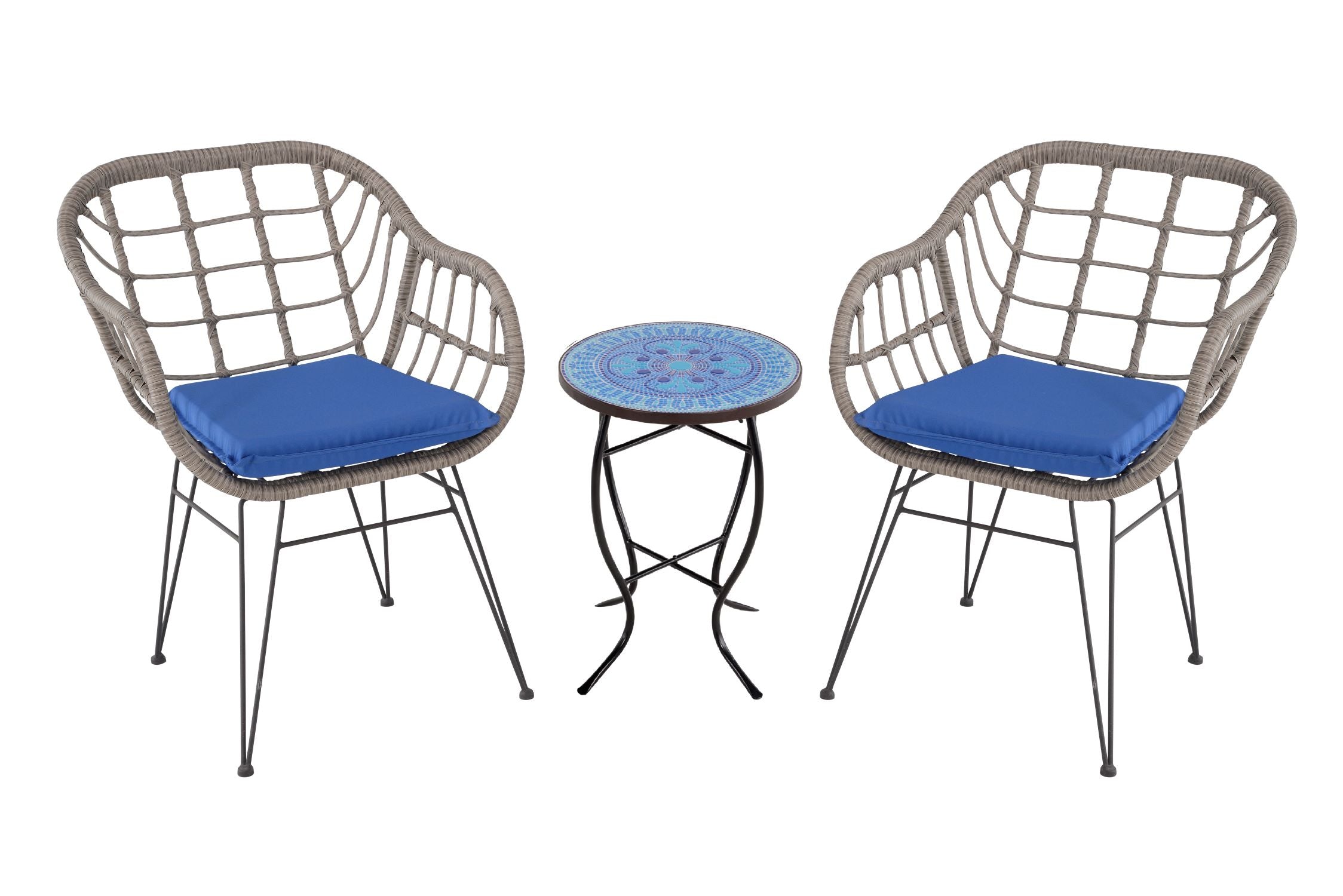 Faux Rattan Basket Chair set with Mosiac accent table-B2130XW2127GY