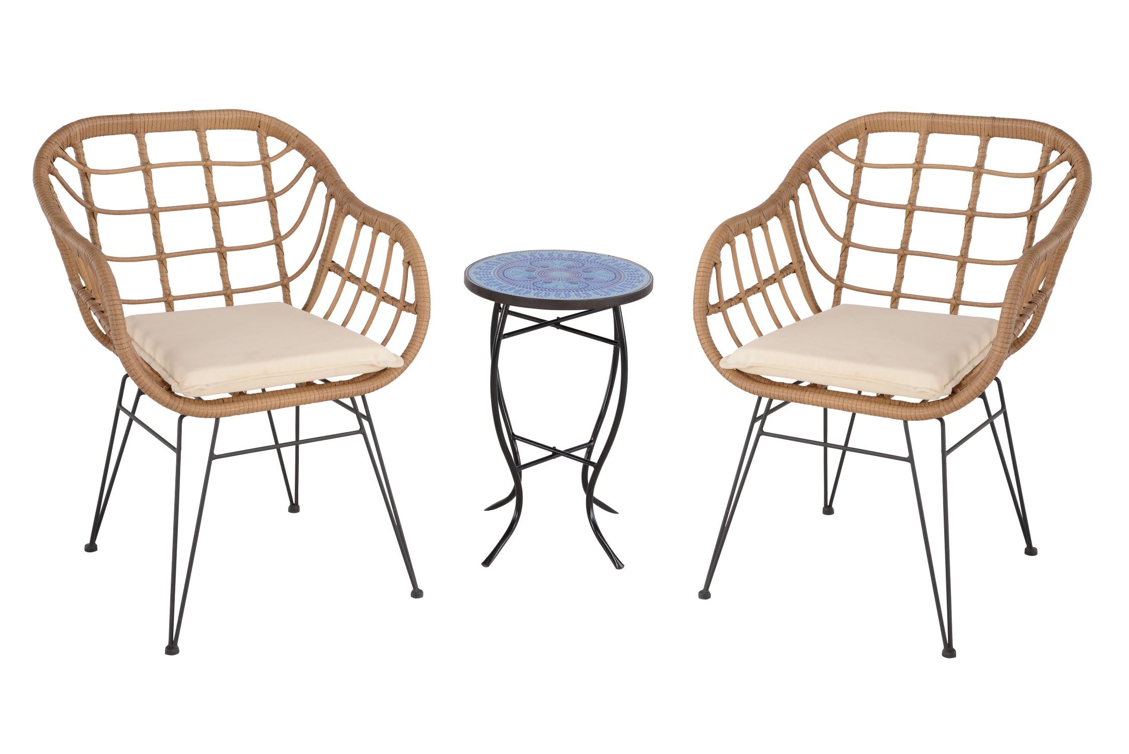 Faux Rattan Basket Chair set with Mosaic accent table-B2130XW2127LB