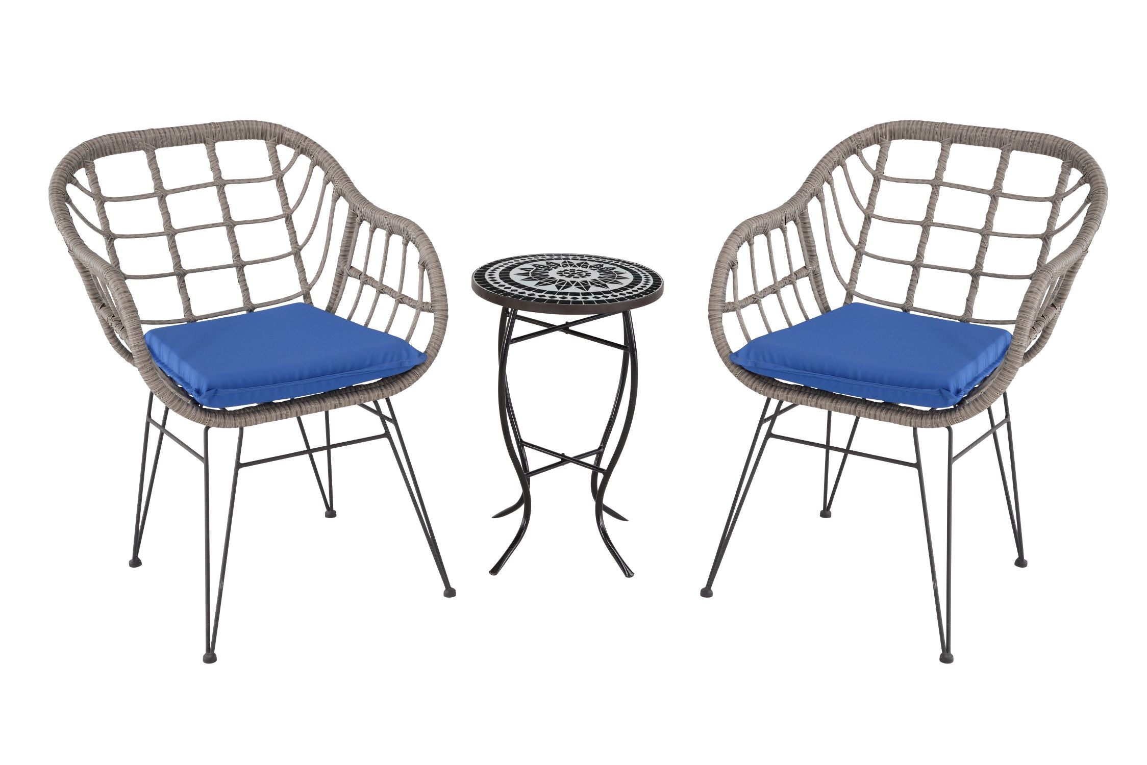 Faux Rattan Basket Chair set with Mosaic accent table-D2129XW2127GY