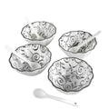 Porcelain Floral Bowl & Spoon Set, Set of 4