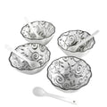 Porcelain Floral Bowl & Spoon Set, Set of 4