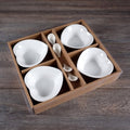 Porcelain Heart Shaped Bowl with Spoon Set of 4