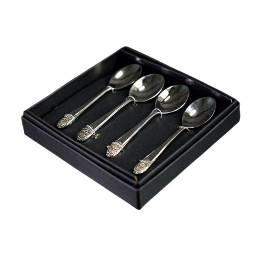 Stainless Steel Tea Spoon with Rose Patten on The Top, Set of 4
