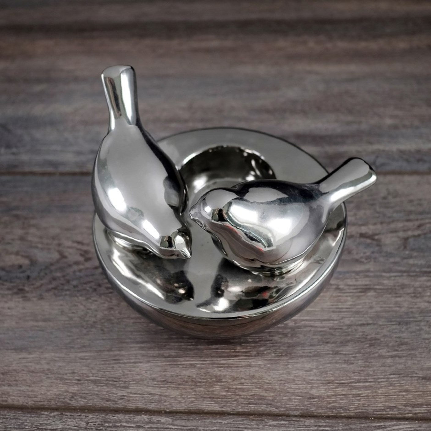 Shiny Black Ceramic Tea Light Holder with Birds Design 5x5x4"