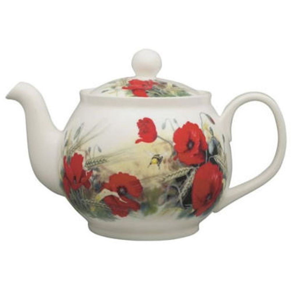 Roy Kirkham Classic Teapot - Poppy, Bone China Ceramic, Made in England