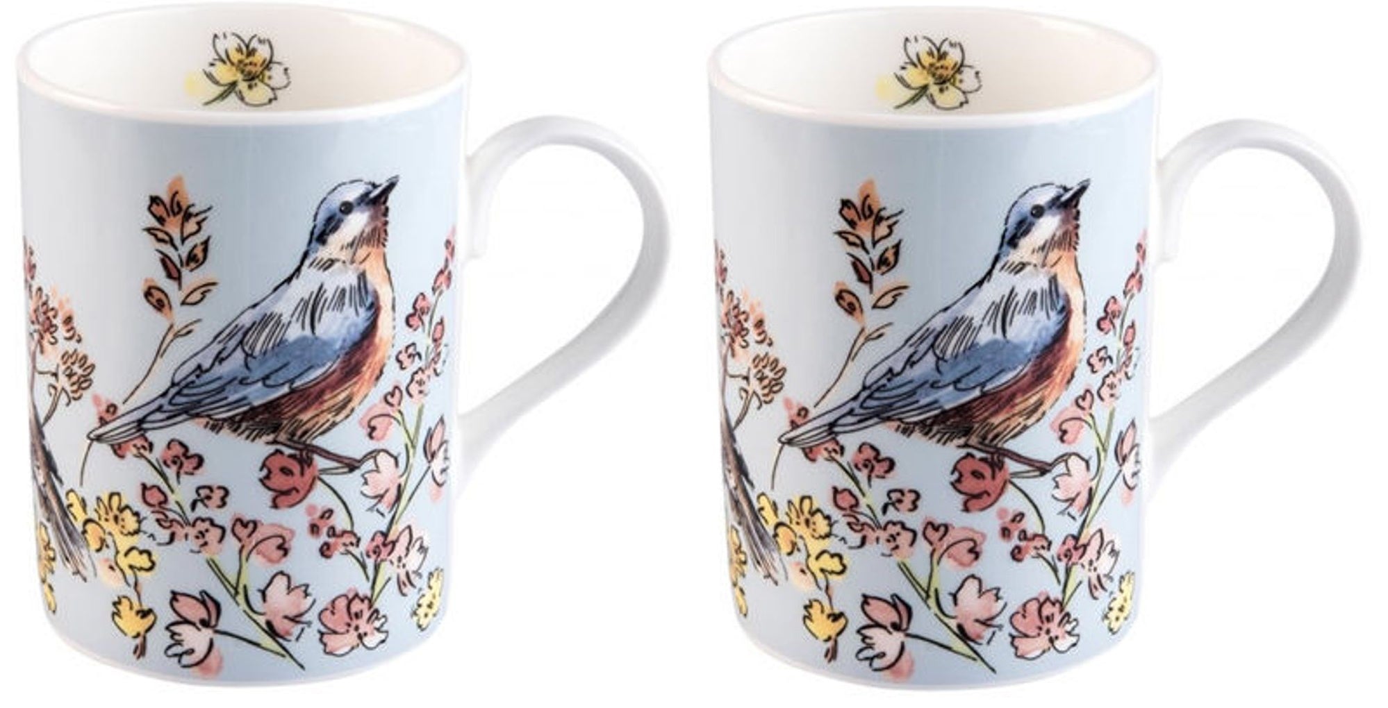 Roy Kirkham Lucy Mugs - Morning Chorus Set of 2, Design: Blue Bird