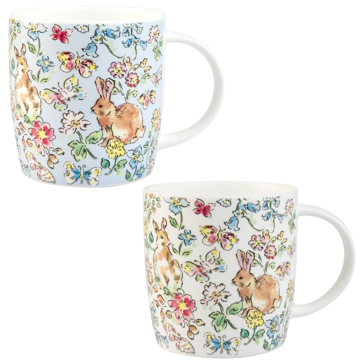 Roy Kirkham Sophie Mugs - Morning Meadow Rabbits Set of 6, Bone China Ceramic, Made in England