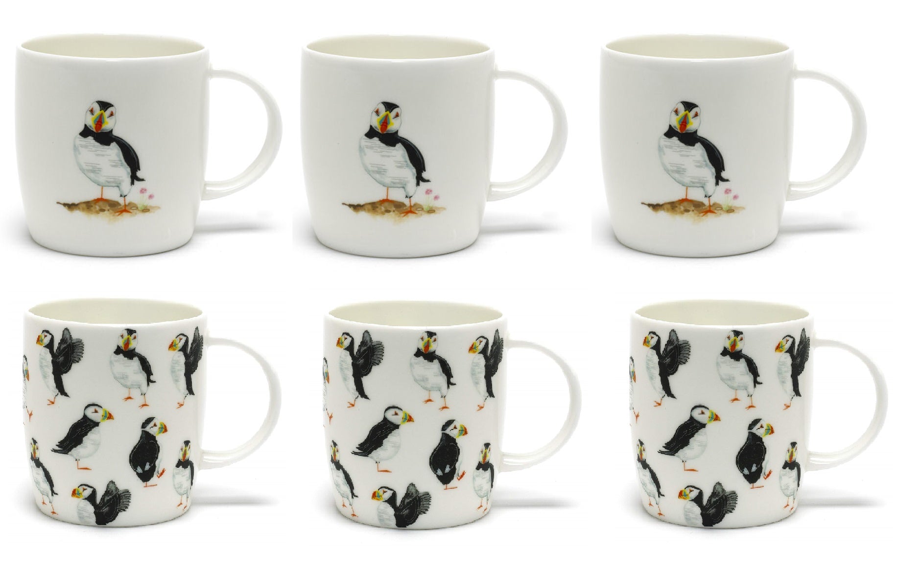 Roy Kirkham Sophie Mug - Puffin Parade, Set of 6, Bone China Ceramic, Made in England
