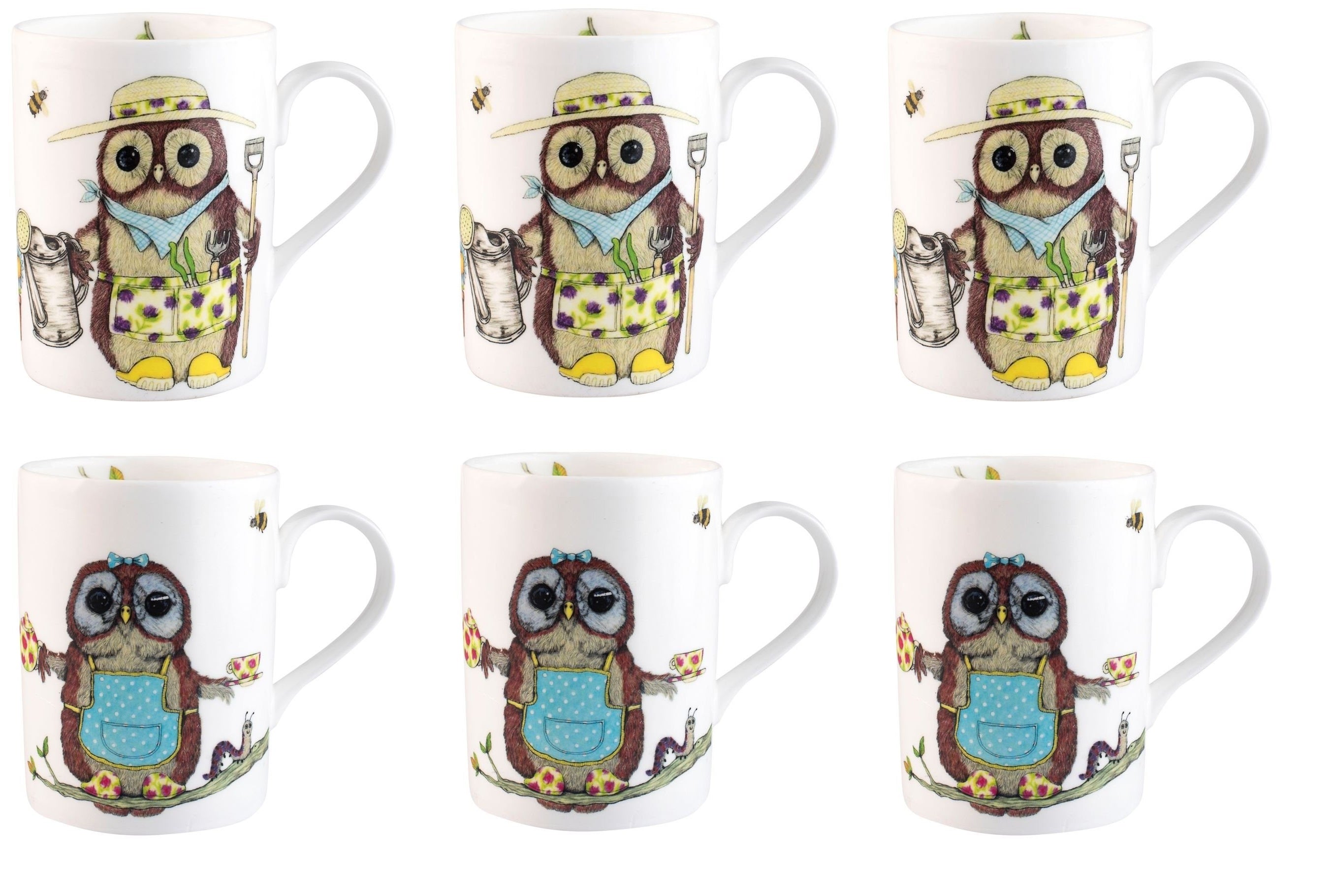 Roy Kirkham Lucy Mugs - Life's A Hoot Set of 6, Bone China Ceramic, Made in England