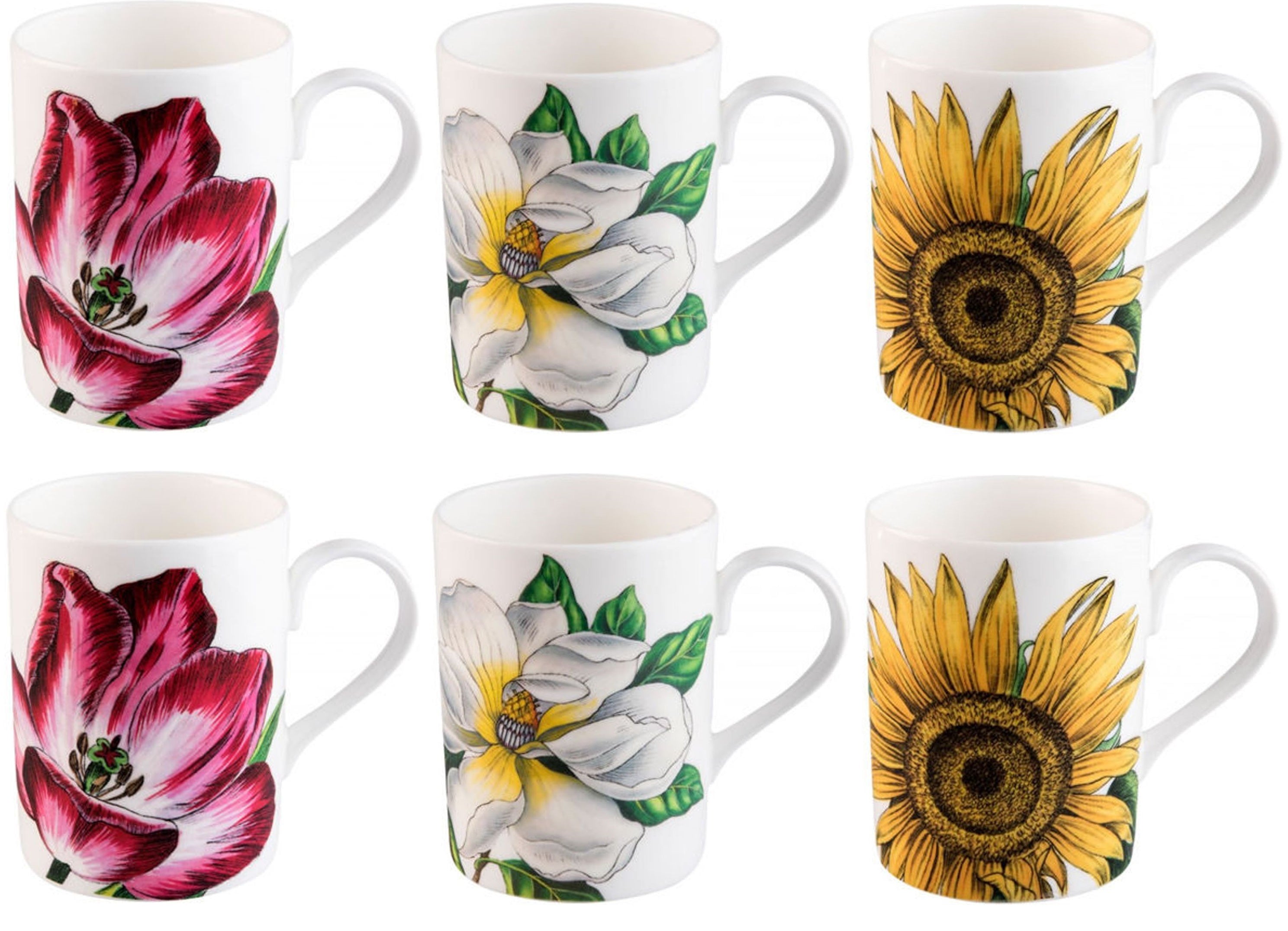 Roy Kirkham Lucy Mugs - Botanica Set of 6, Bone China Ceramic, Made in England