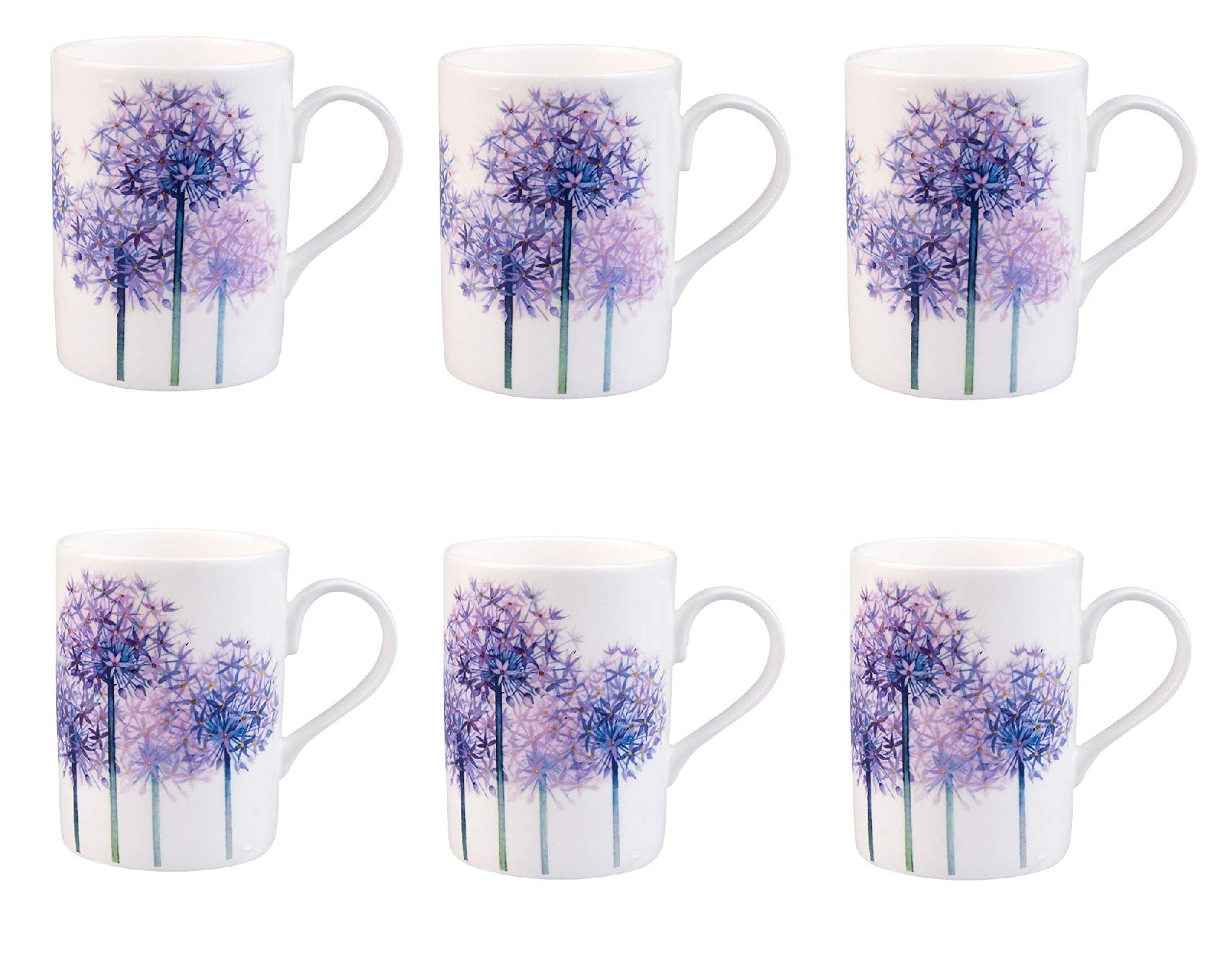 Roy Kirkham LUCY MUG-ALLIUMS, Set of 6, Bone China Ceramic, Made in England