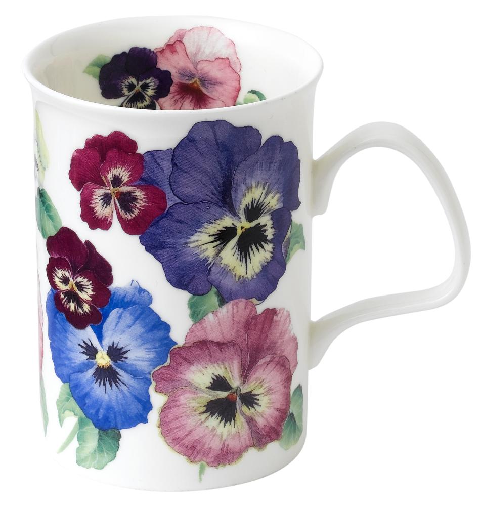 Roy Kirkham Lancaster Mug - Pansy, Set of 6, Bone China Ceramic, Made in England