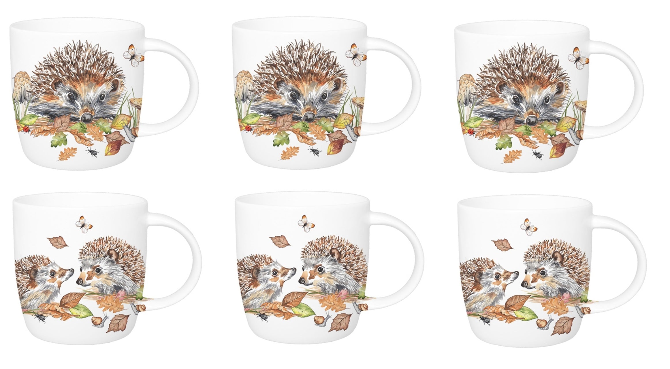 Roy Kirkham SOPHIE MUG - HEDGEHOGS, Set of 6, Bone China Ceramic, Made in England
