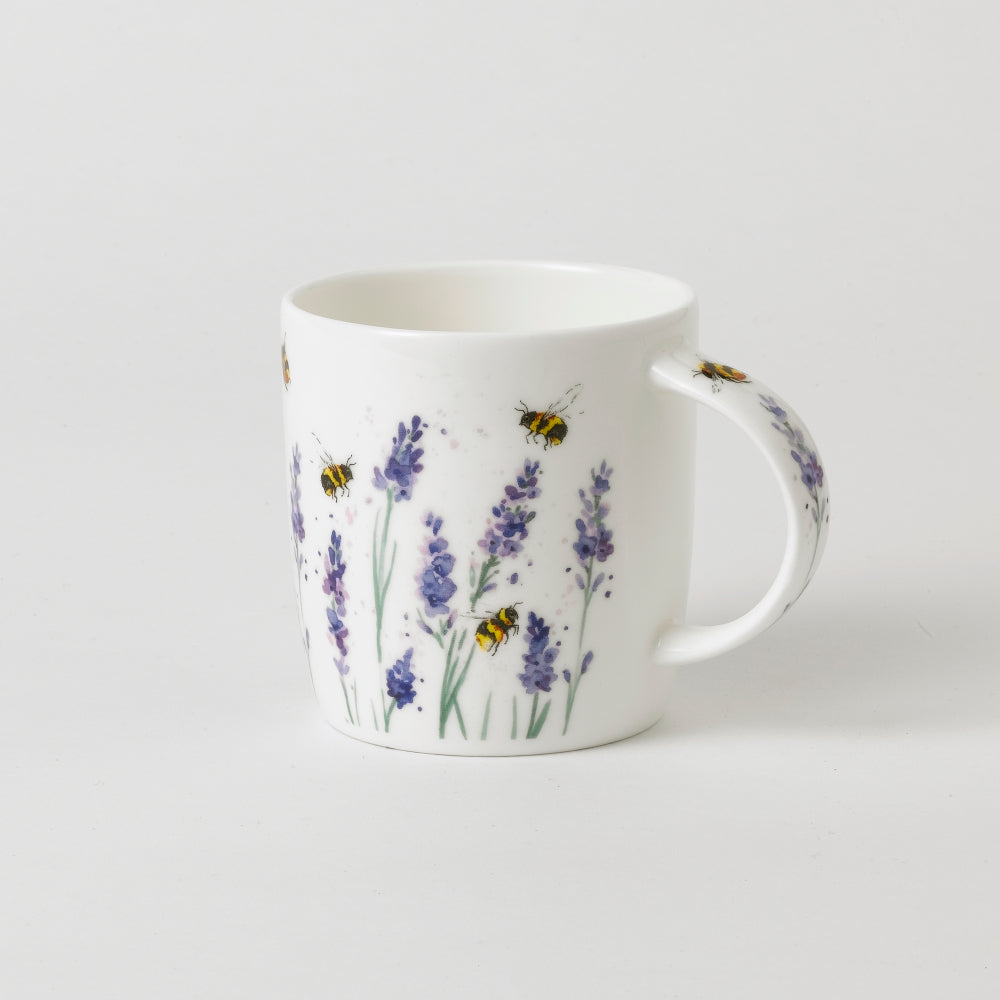 Roy Kirkham Sophie Mug - Bees with Lavender, Set of 6, Bone China Ceramic Made in England 380 ml