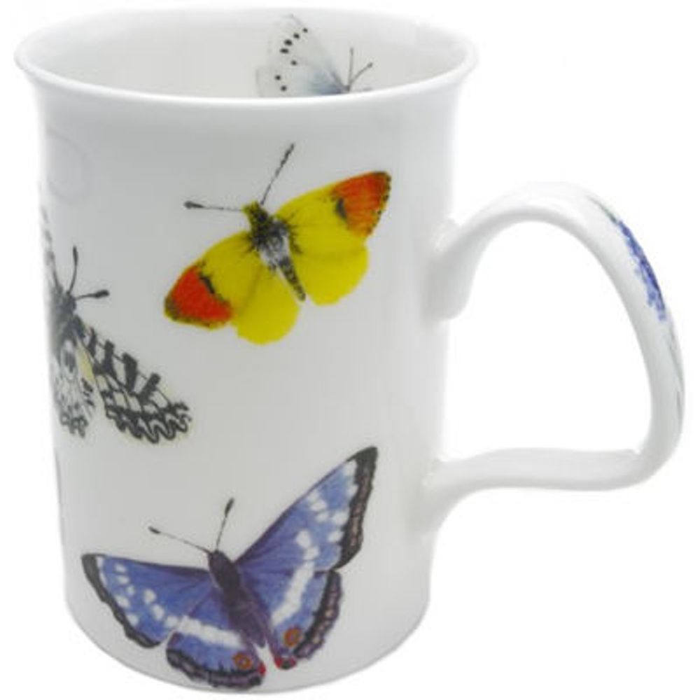 Roy Kirkham Lancaster Mug - Butterfly Garden Set of 2, White with Blue dot Butterfly