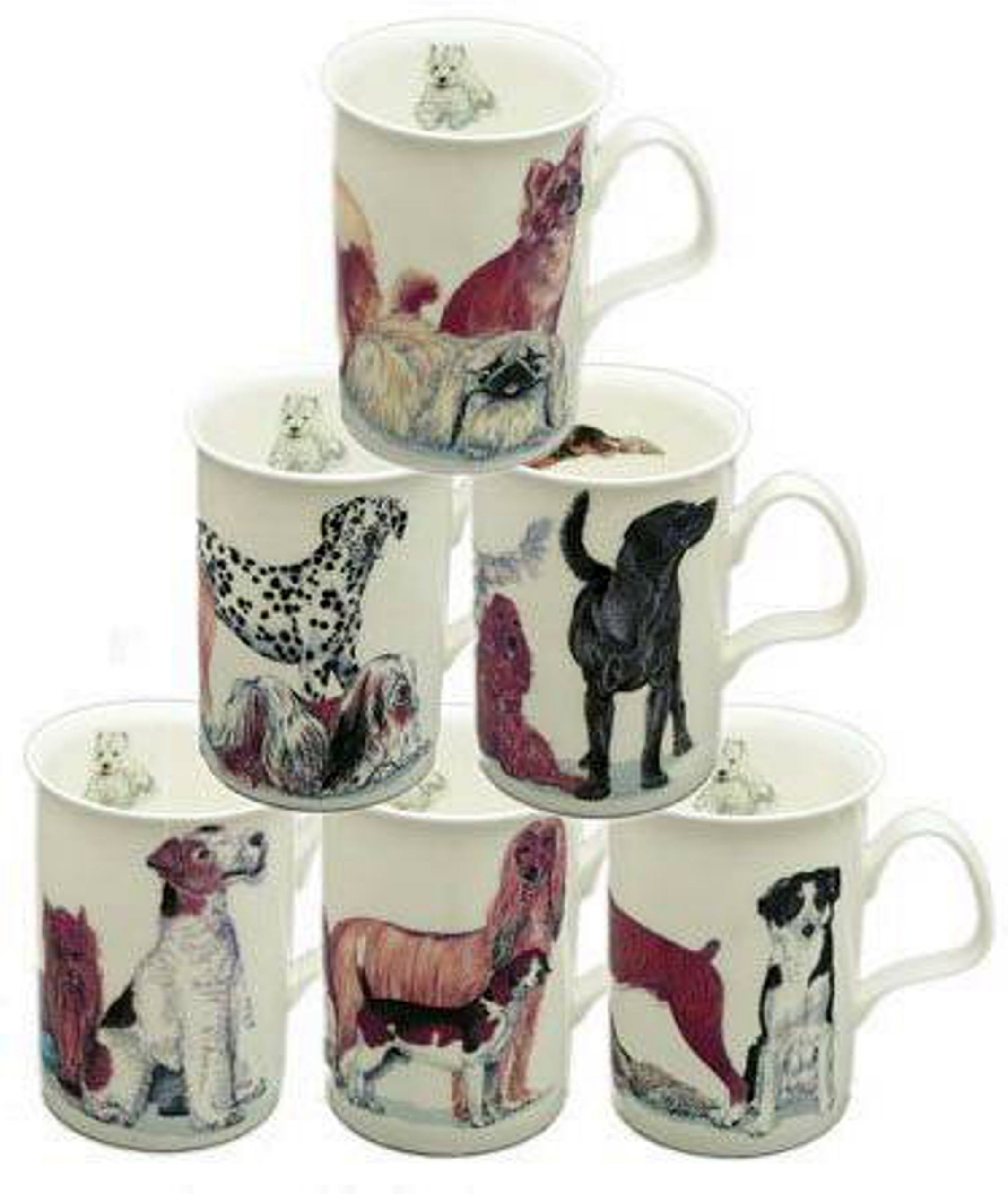 Roy Kirkham Lancaster Mug - Dogs Galore Set of 6, Bone China Ceramic Made in England