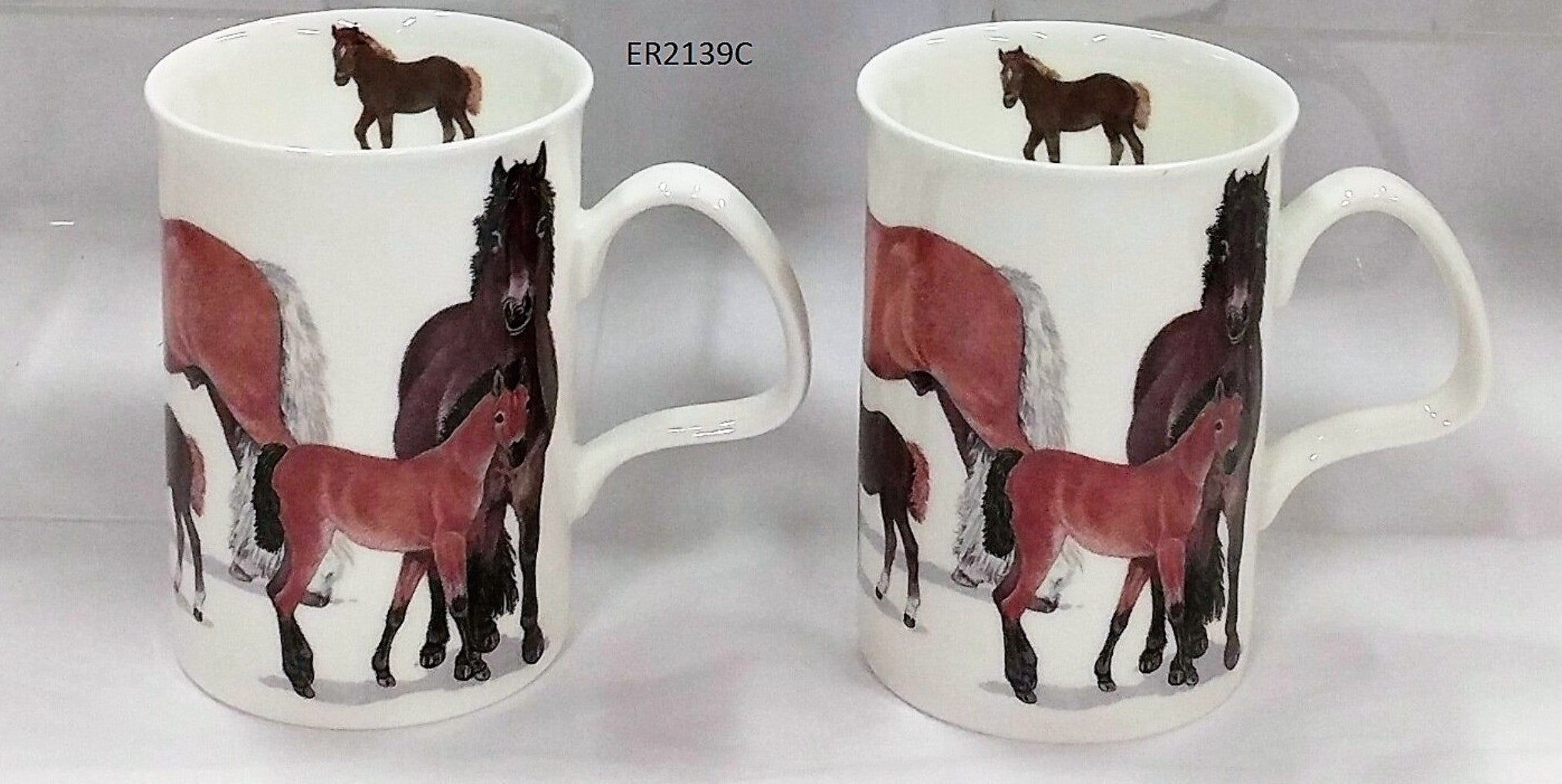 Roy Kirkham Lancaster Mug - Horses Set of 2,  Light Brown / White Tail Horses