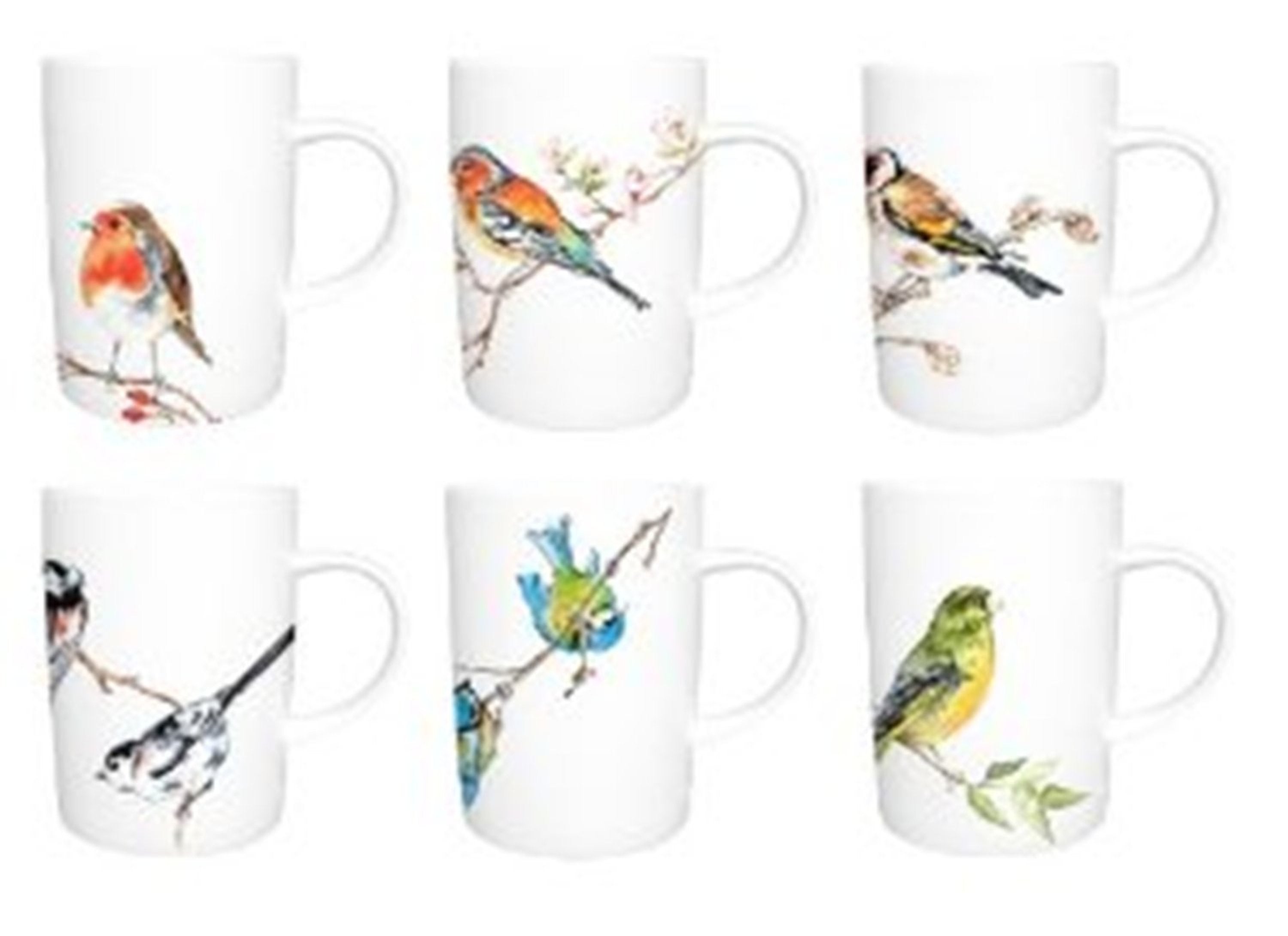 Roy Kirkham Lyric Mug - Birds Set of 6, Bone China Ceramic Made in England
