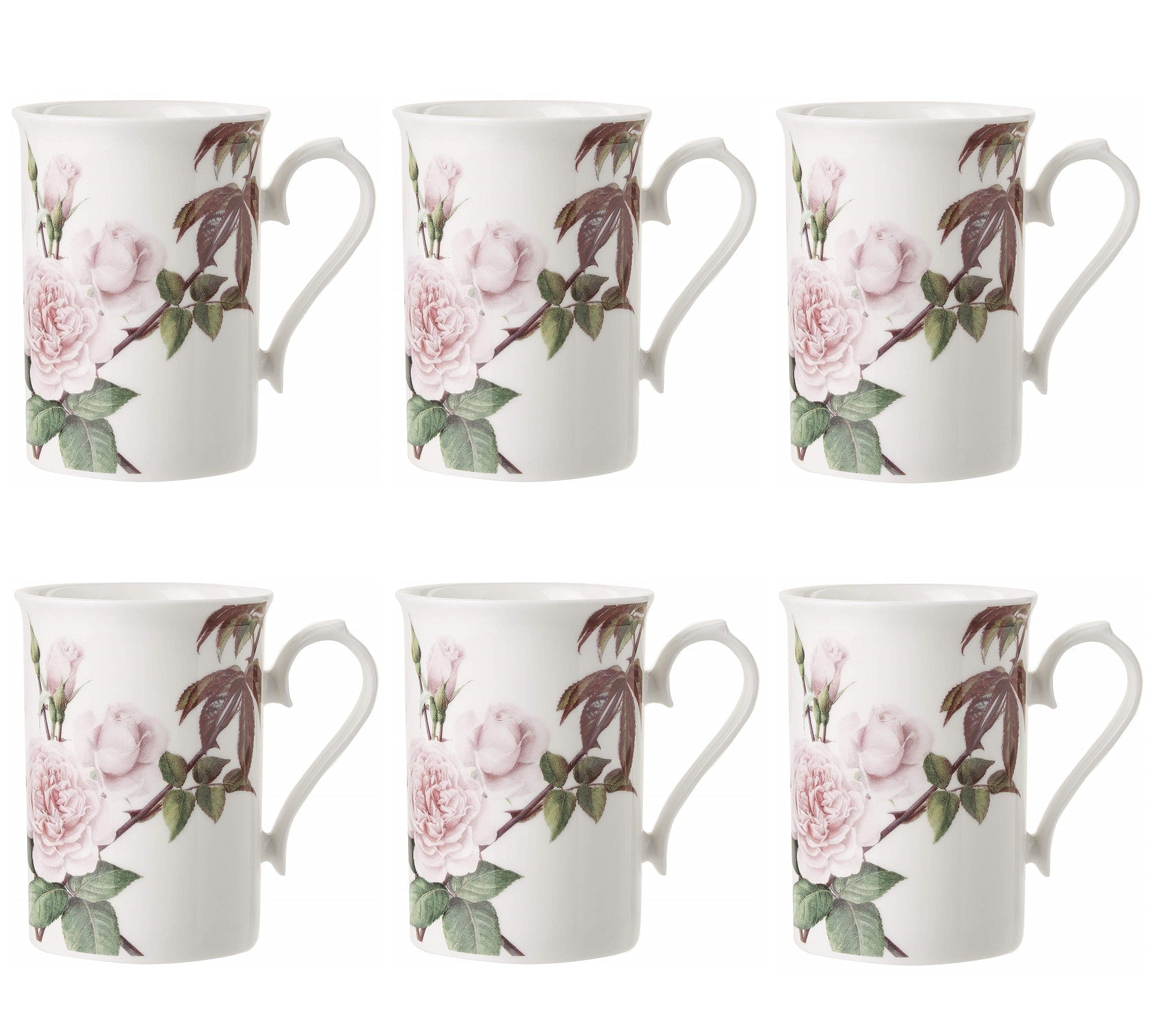 Roy Kirkham Anne Mug - David Austin English Rose Set of 6, Bone China Ceramic Made in England