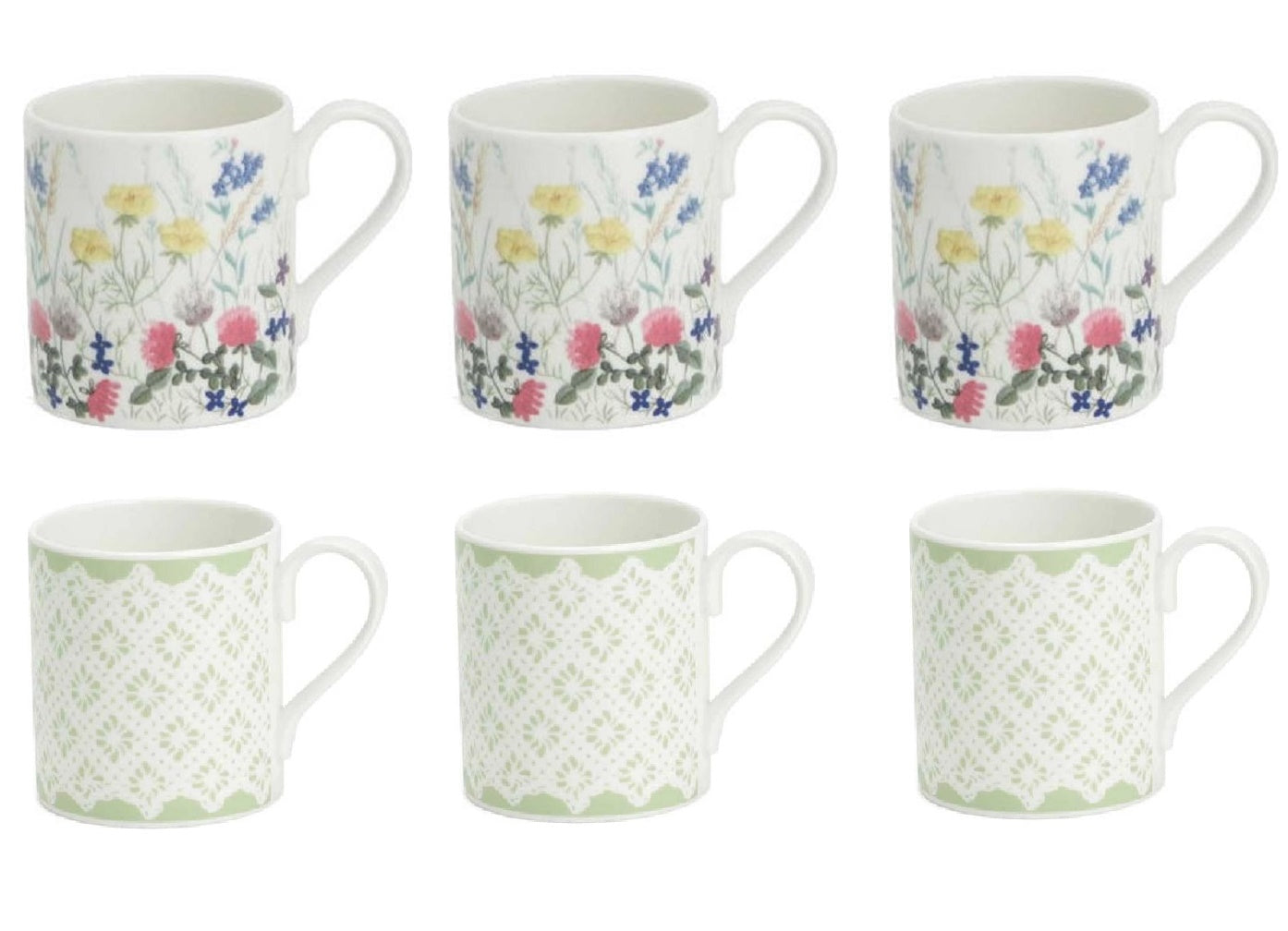 Roy Kirkham LARCH MUG-NINA CAMPBELL, ENGLISH MEADOW, SET of 6, Bone China Ceramic, Made in England